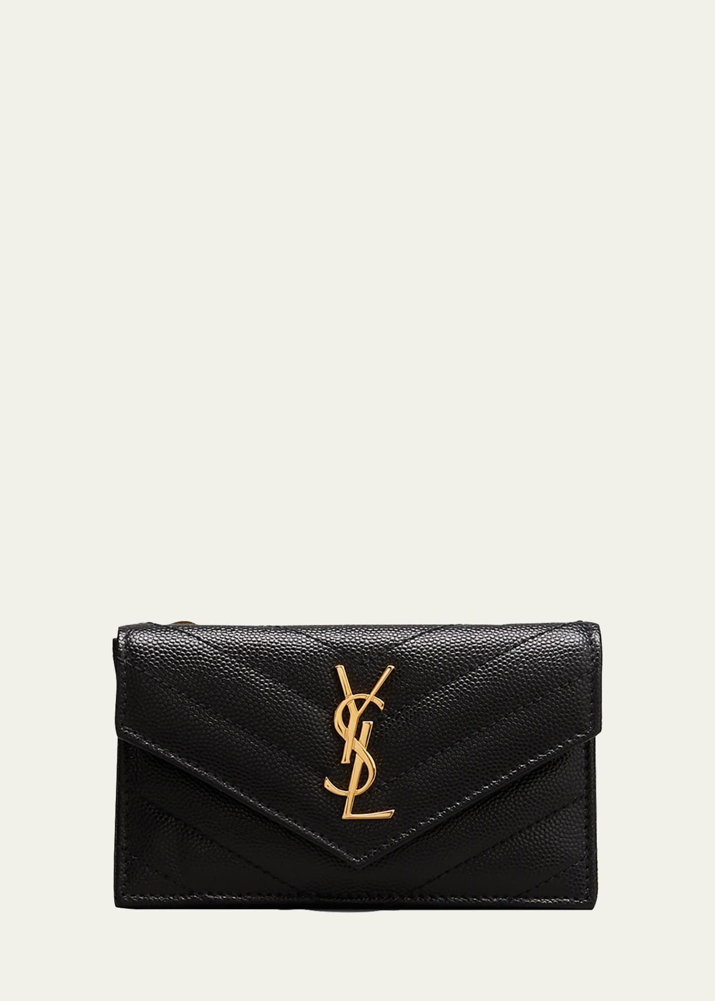 Saint Laurent Monogramme Small Grain De Poudre Ysl Envelope Wallet In Black