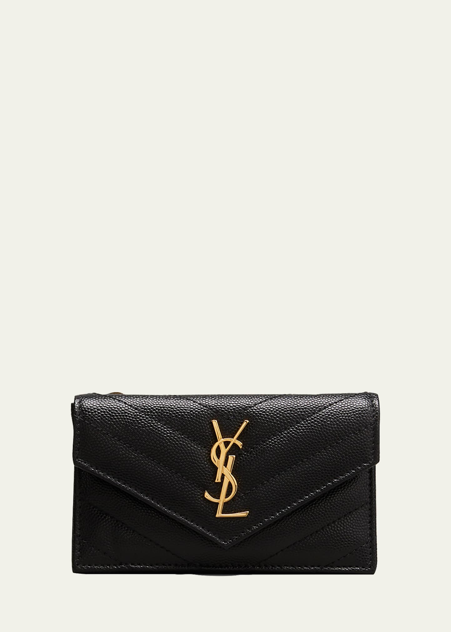 Saint Laurent Cassandre Matelasse Small Envelope Wallet in Grain