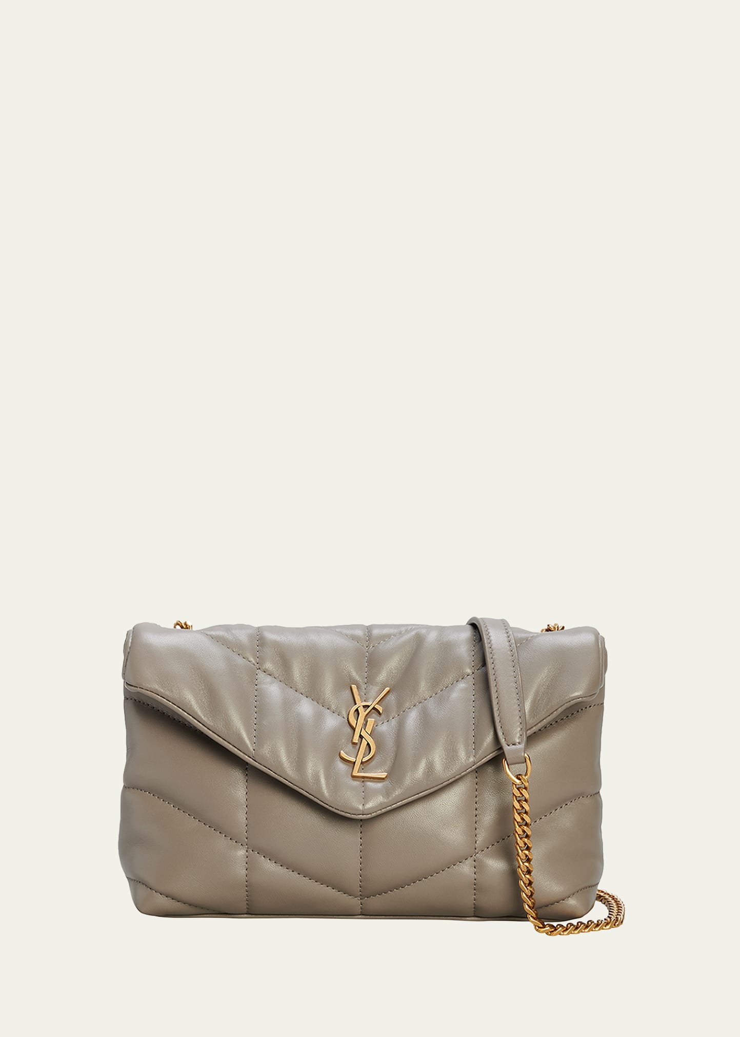 Saint Laurent Loulou Toy Ysl Puffer Quilted Lambskin Crossbody Bag In Fog