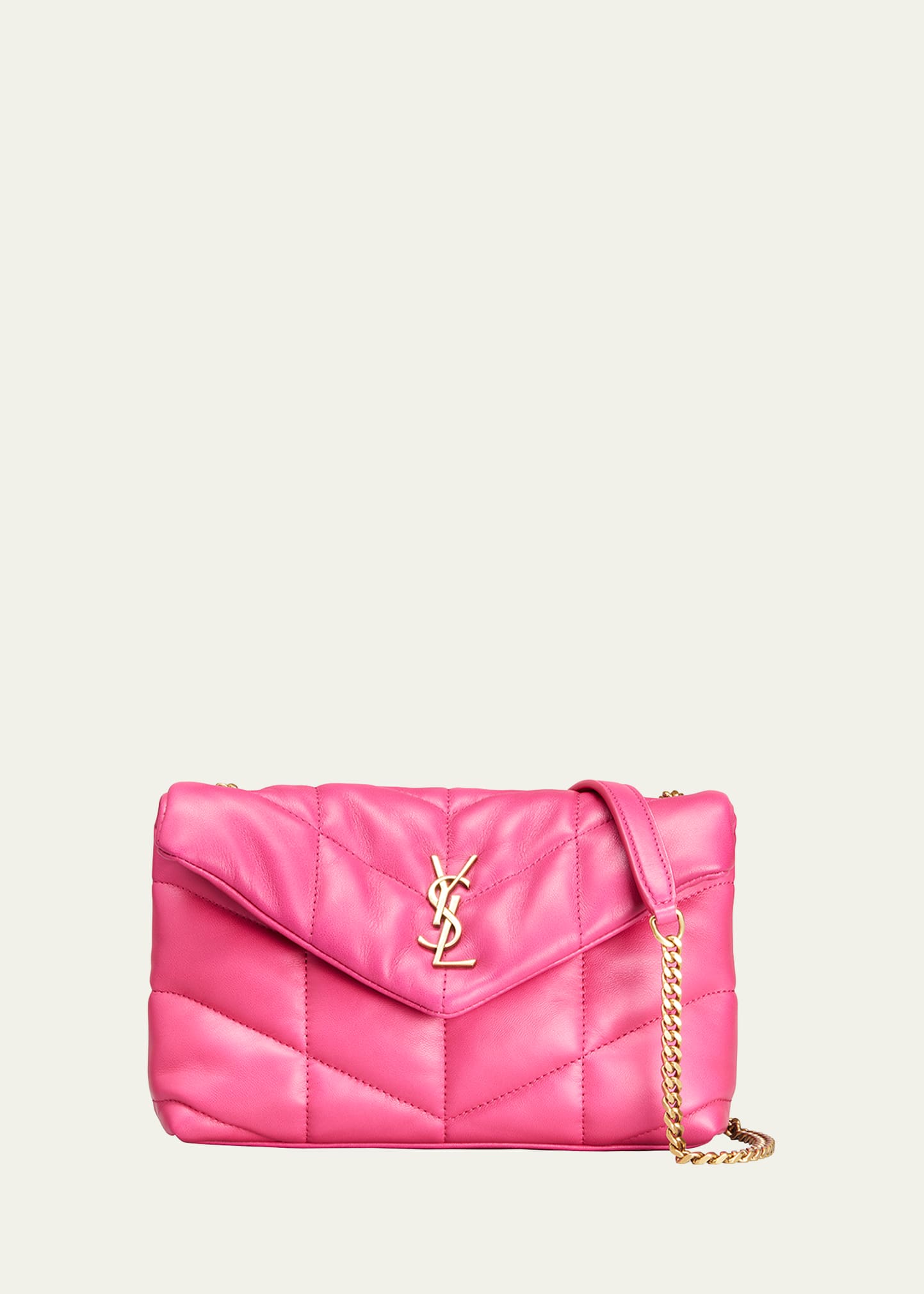 Saint Laurent Loulou Toy Ysl Puffer Quilted Lambskin Crossbody Bag In Bubblegum