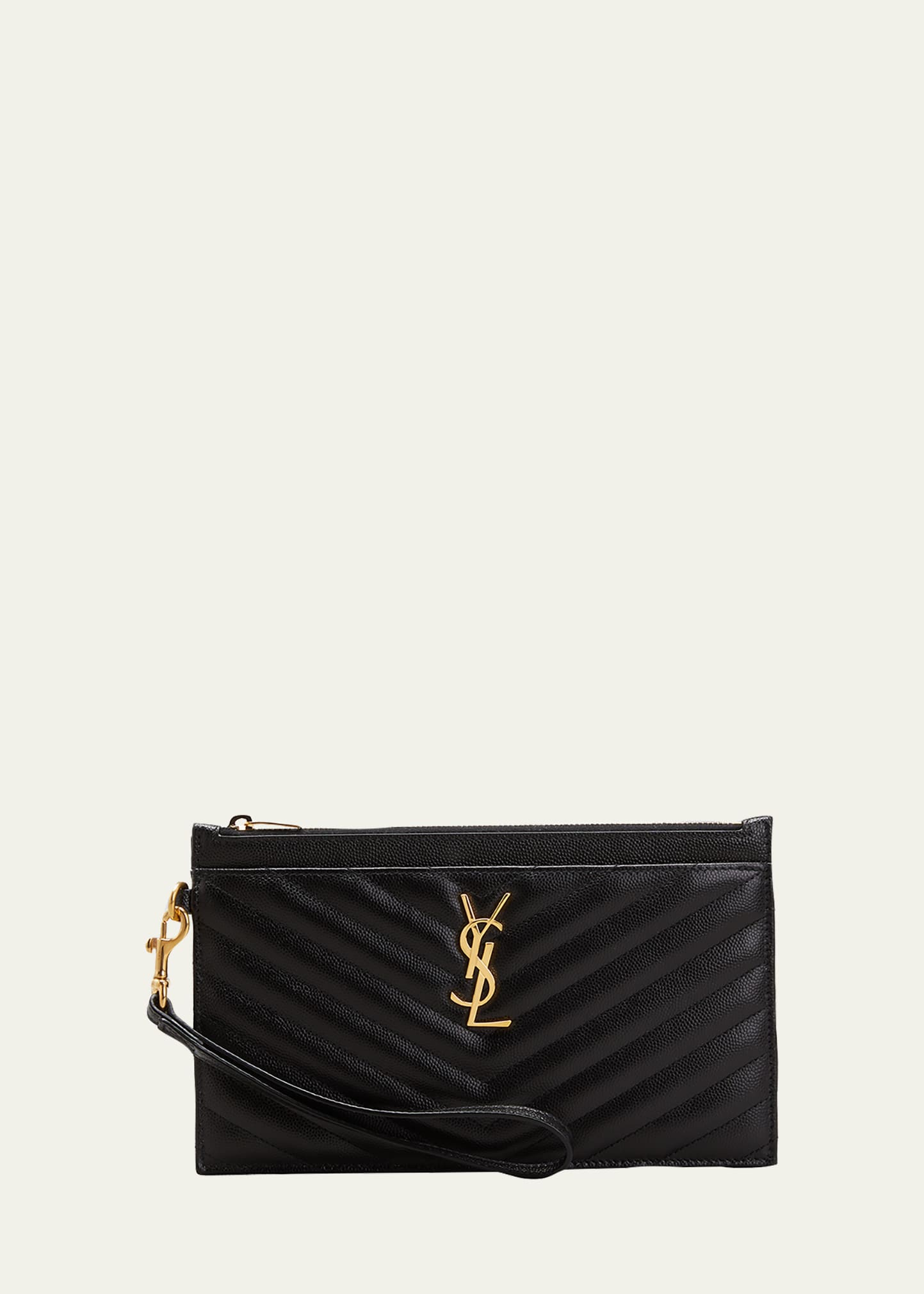 YSL Monogram Large Bill Pouch in Grained Leather