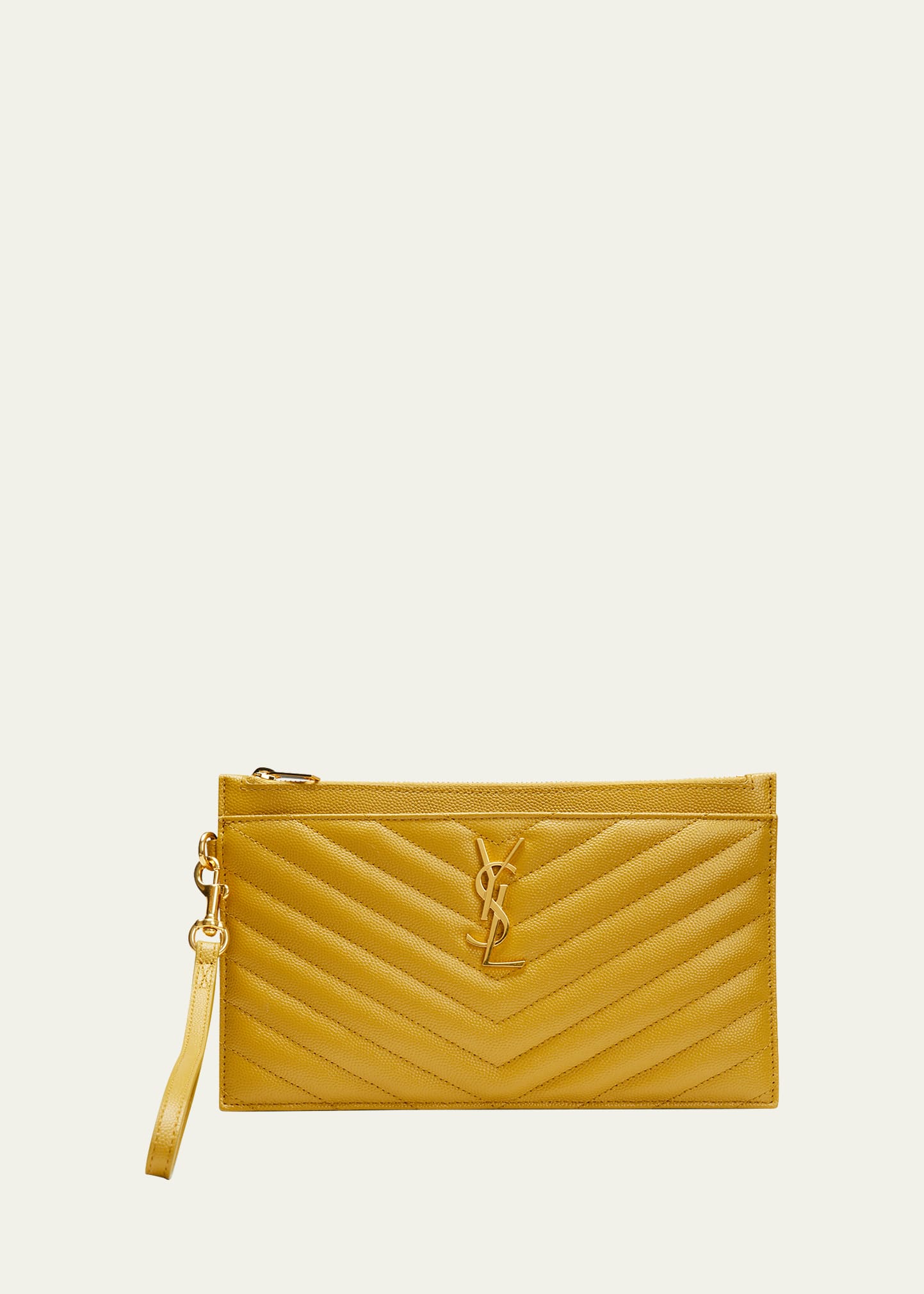 Saint Laurent Large Quilted Ysl Zip Wristlet In Light Chartreuse