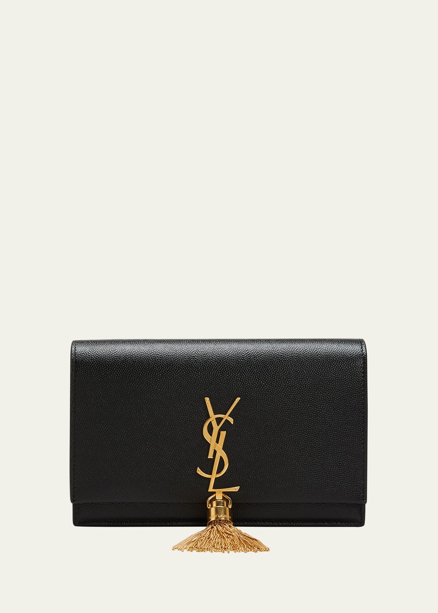 Saint Laurent Kate Xs Ysl Monogram Grain De Poudre Wallet On Chain In Black