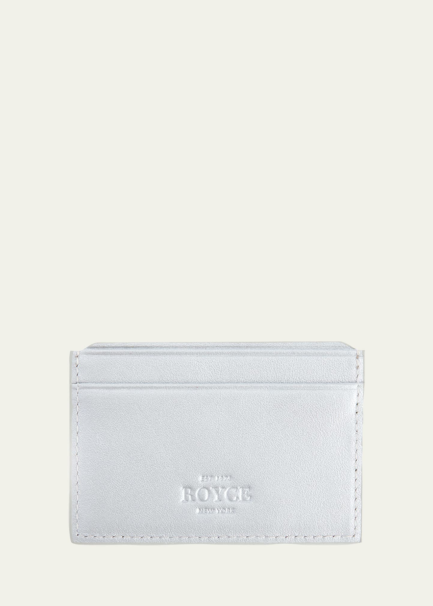 Royce New York Monogrammed Rfid Blocking Leather Card Wallet In Silver