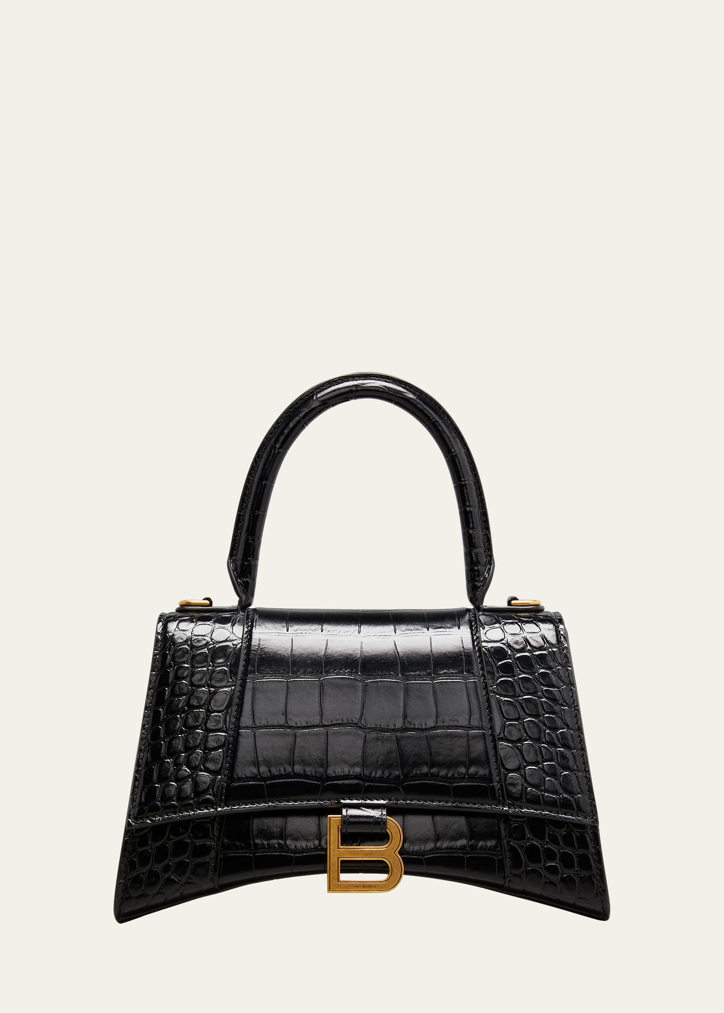 Balenciaga Hourglass Small Croc-embossed Top-handle Bag In Black
