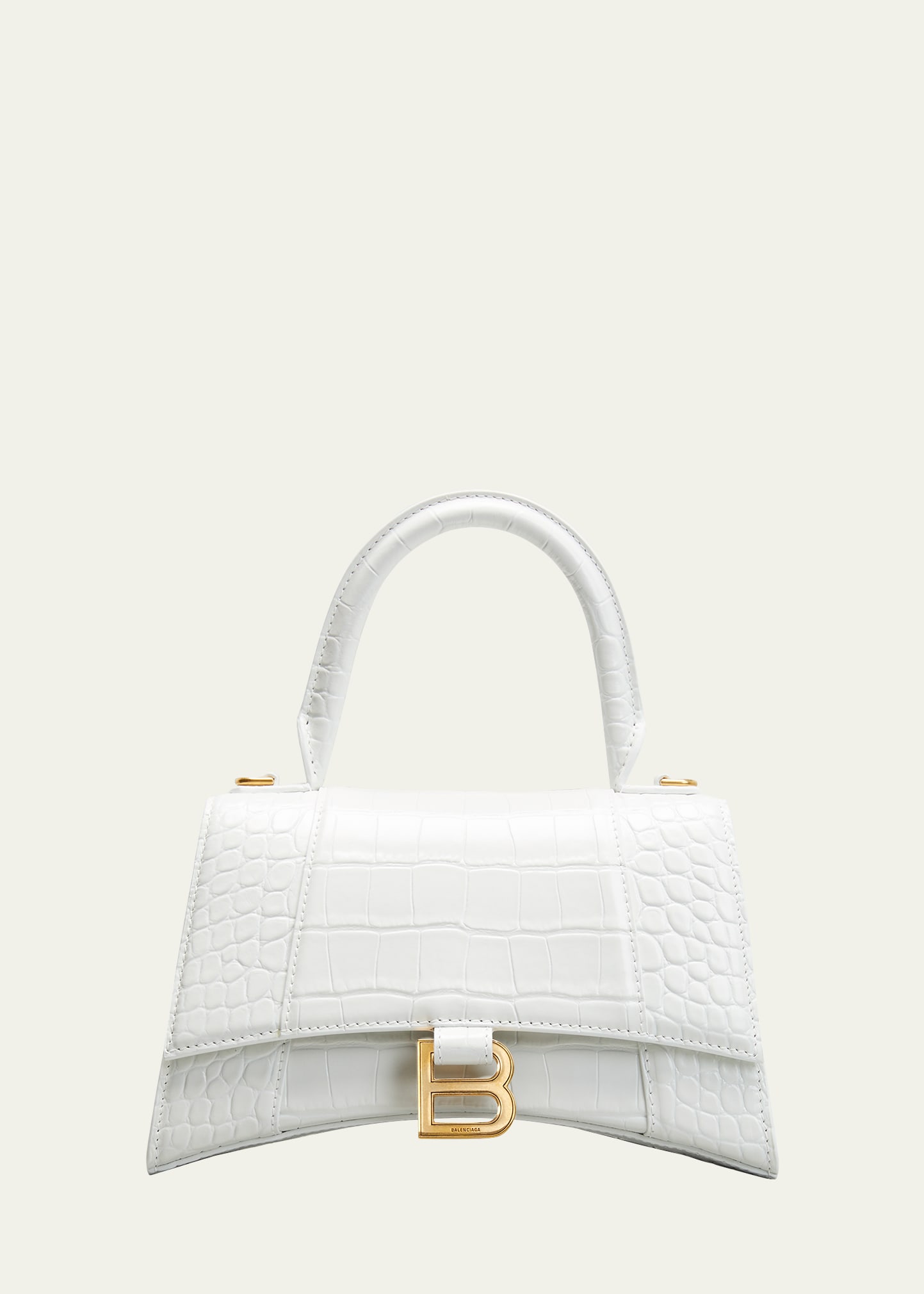 Balenciaga Hourglass Croc Embossed Leather Top Handle Bag In White