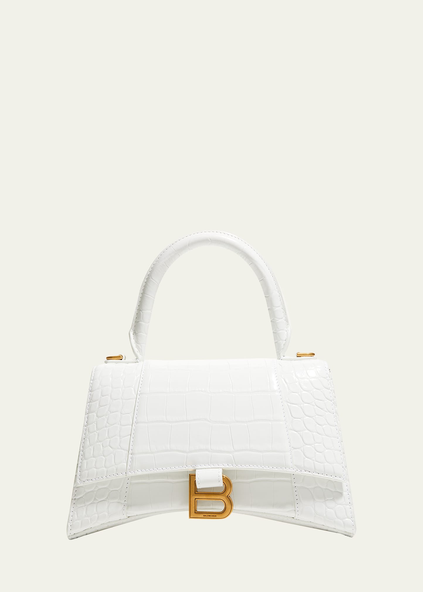 Balenciaga Hourglass Small Croc-embossed Top-handle Bag In Optic White