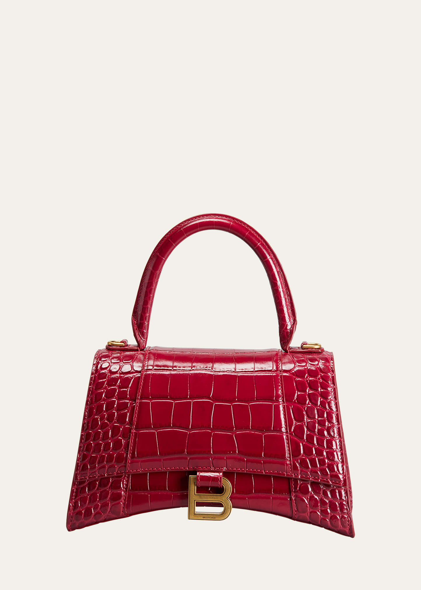 BALENCIAGA HOURGLASS SMALL CROC-EMBOSSED TOP-HANDLE BAG