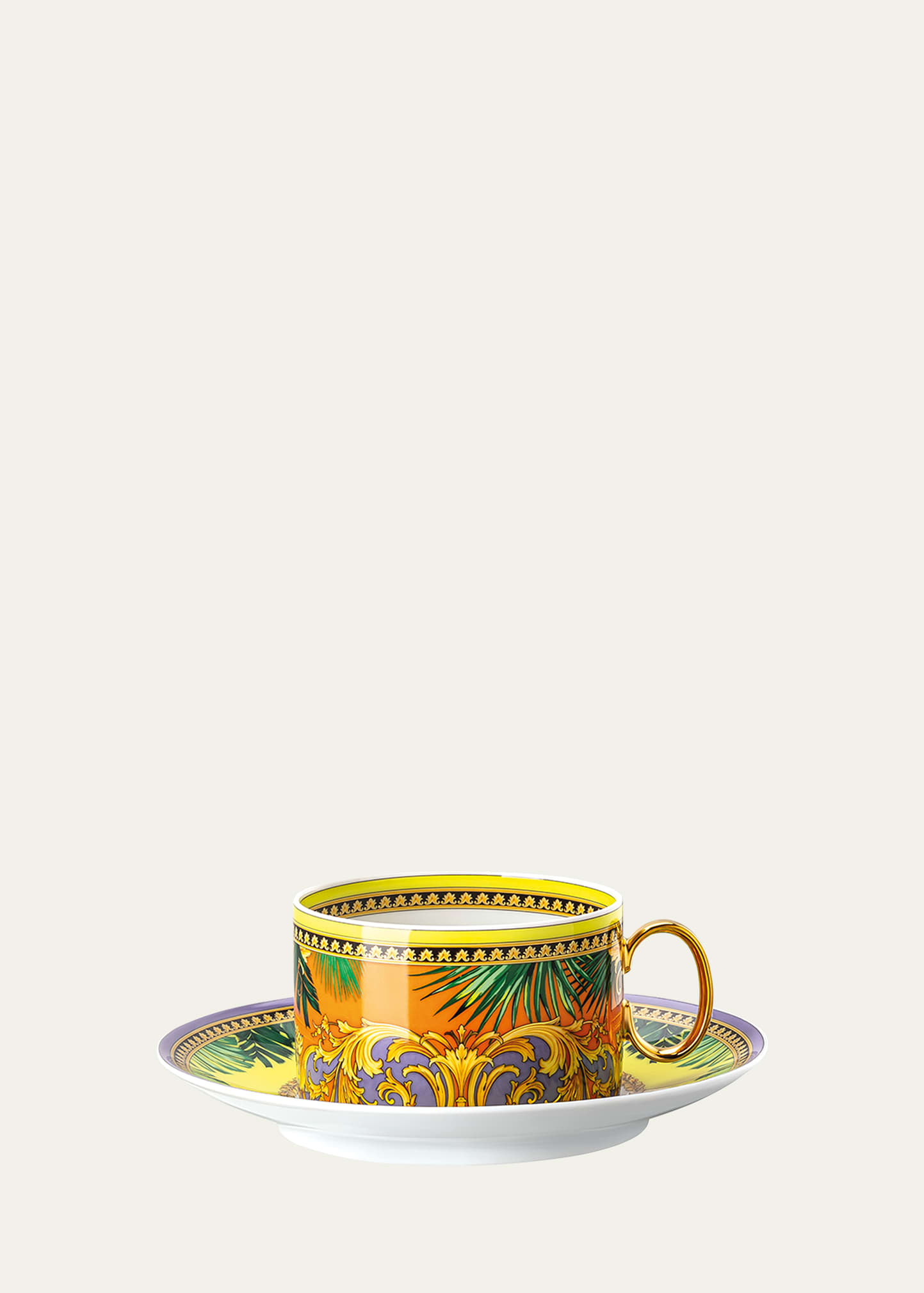 Shop Versace Jungle Animalier Yellow Cup & Saucer In Multi