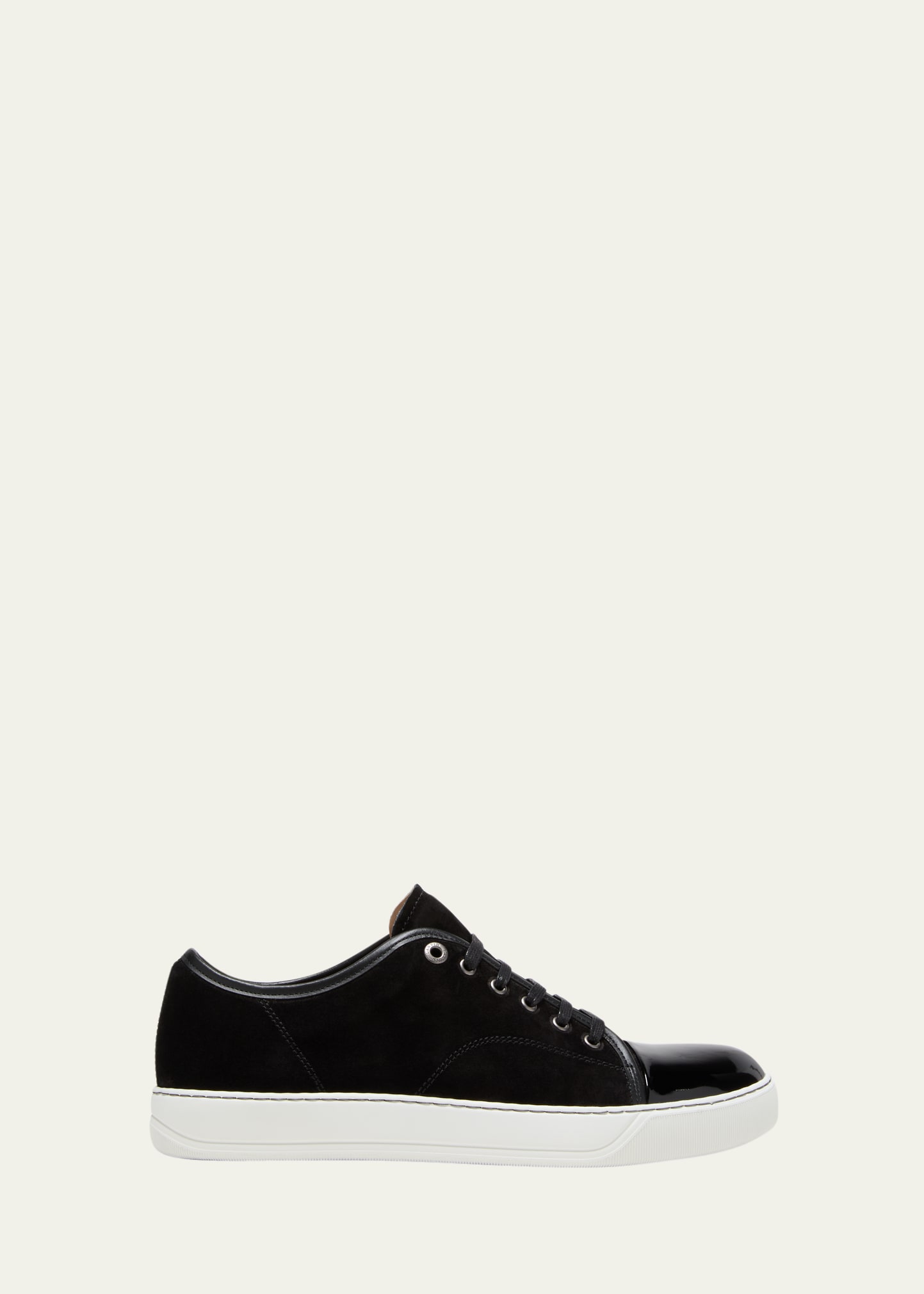 Lanvin Men's Patent Leather/suede Low-top Sneakers In Black