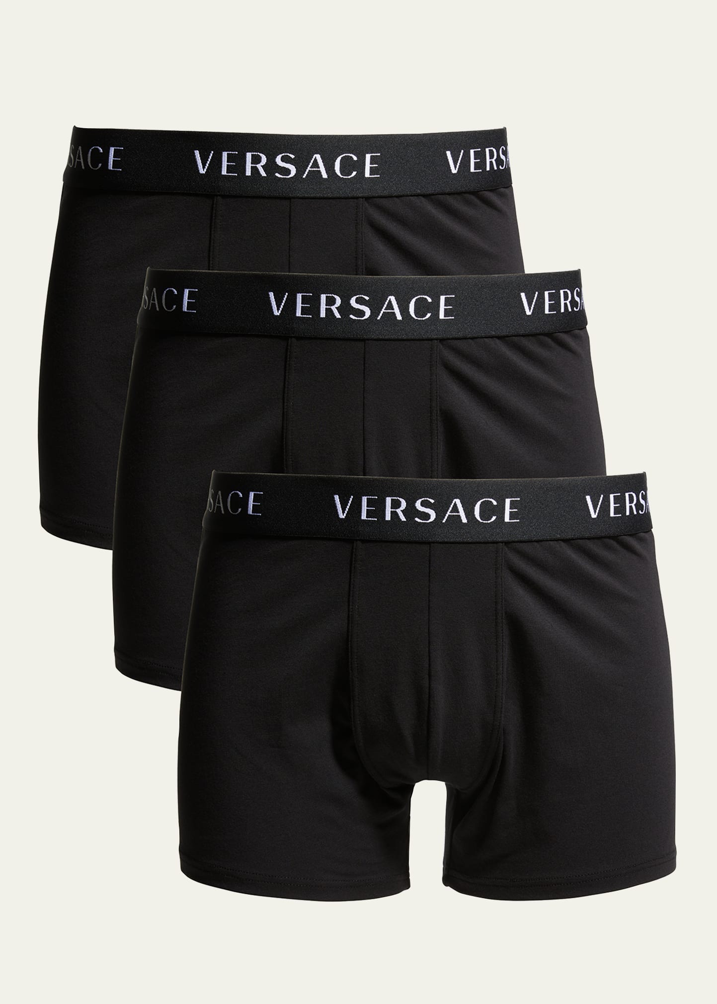 Shop Versace Men's 3-pack Solid Logo Boxer Briefs In A3197 Blackblackb