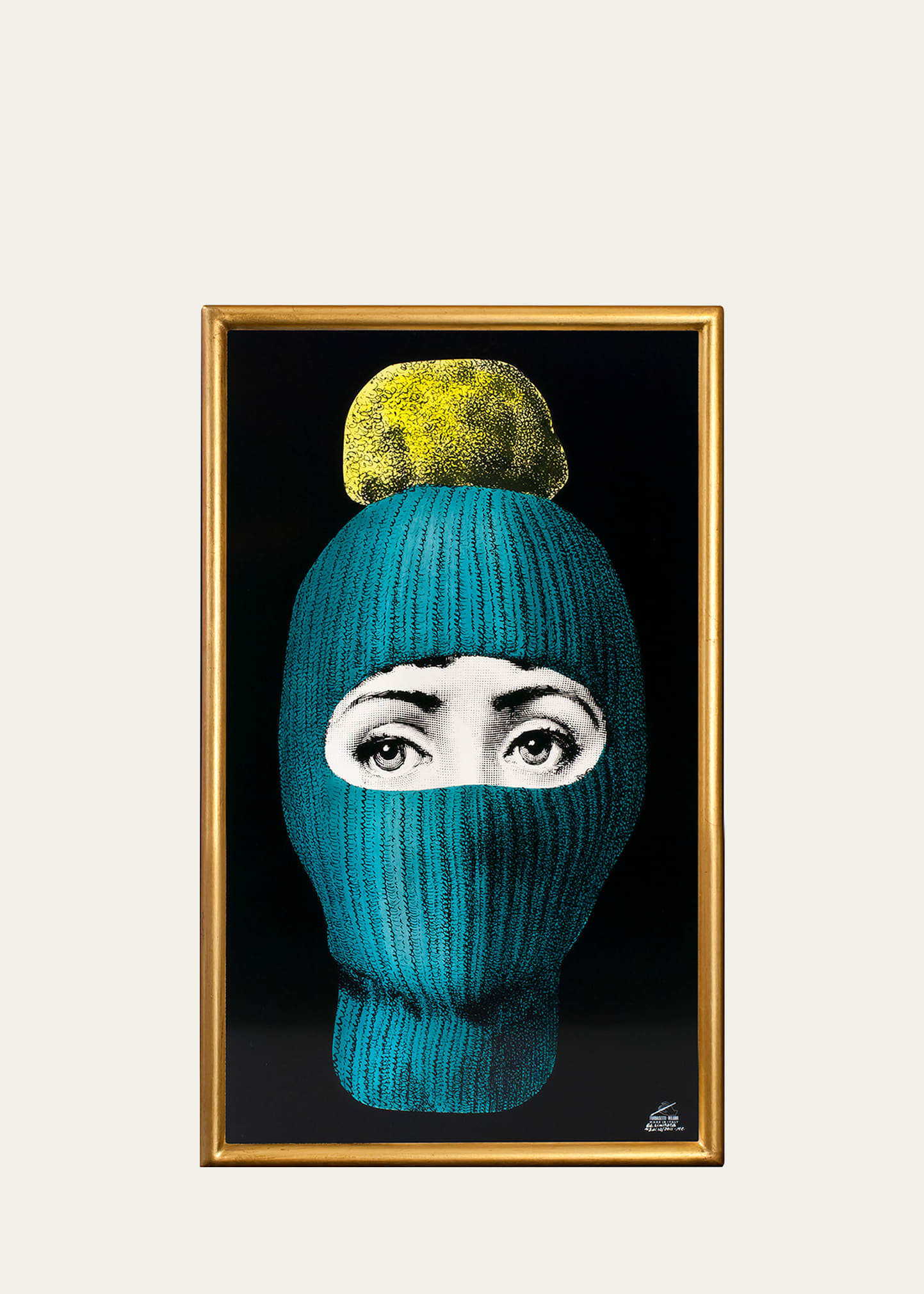 Fornasetti Panel Lux Gstaad Turquoise Balaclava With Yellow Pom Pom In Multi