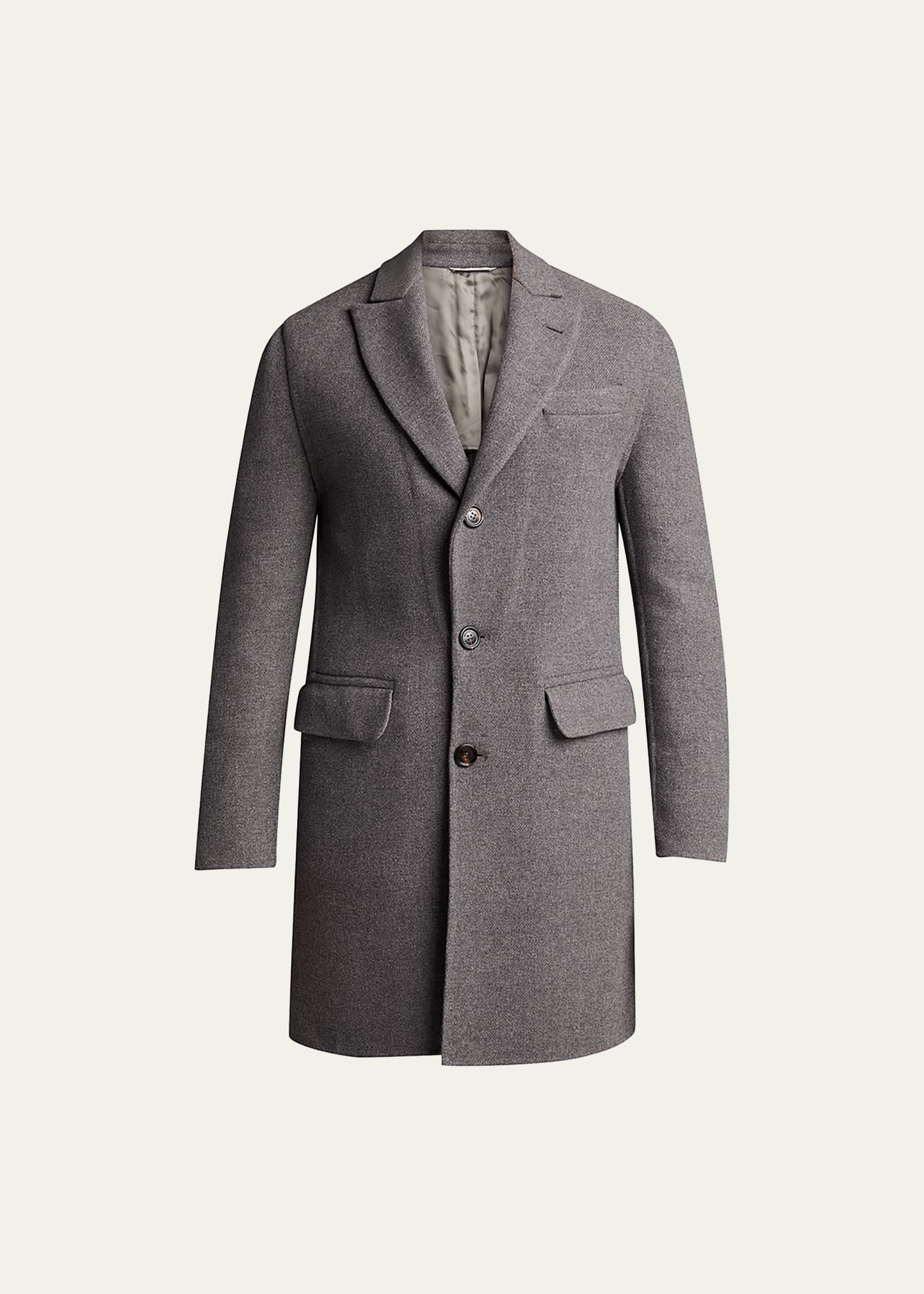 Brunello Cucinelli Men's Peak-lapel Double-face Topcoat In Grey