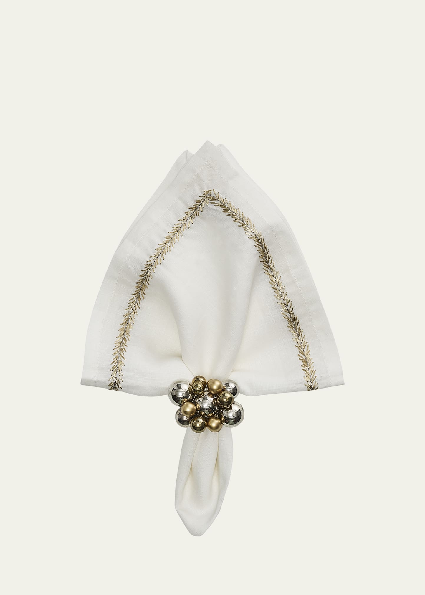 Kim Seybert Jardin Linen Napkin In White/gold/silver