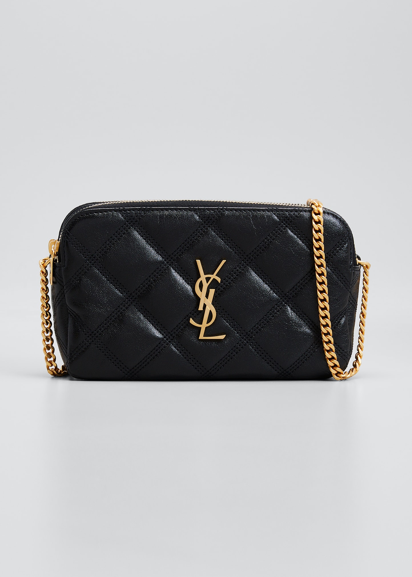 Saint Laurent Large Quilted Ysl Zip Wristlet, Black, Women's