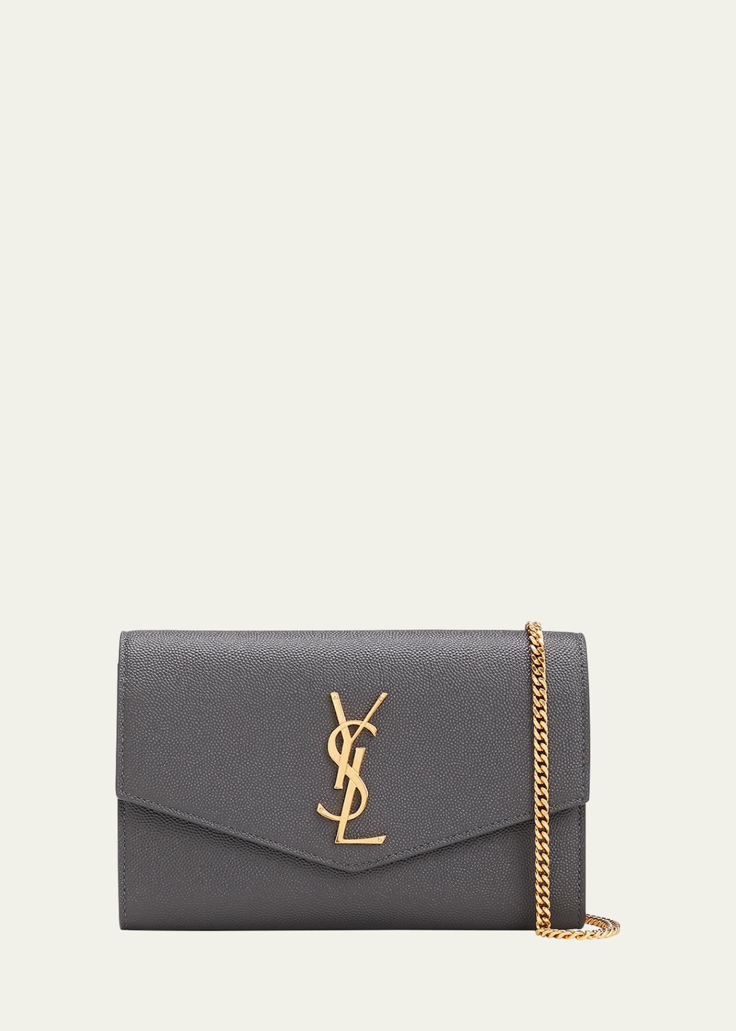Saint Laurent Uptown Ysl Wallet On Chain In Grained Leather In Storm