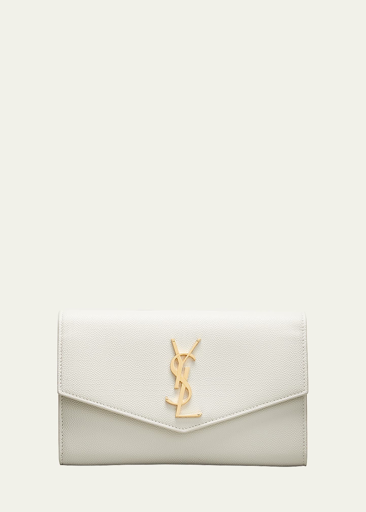 Saint Laurent Uptown Ysl Wallet On Chain In Grained Leather In White