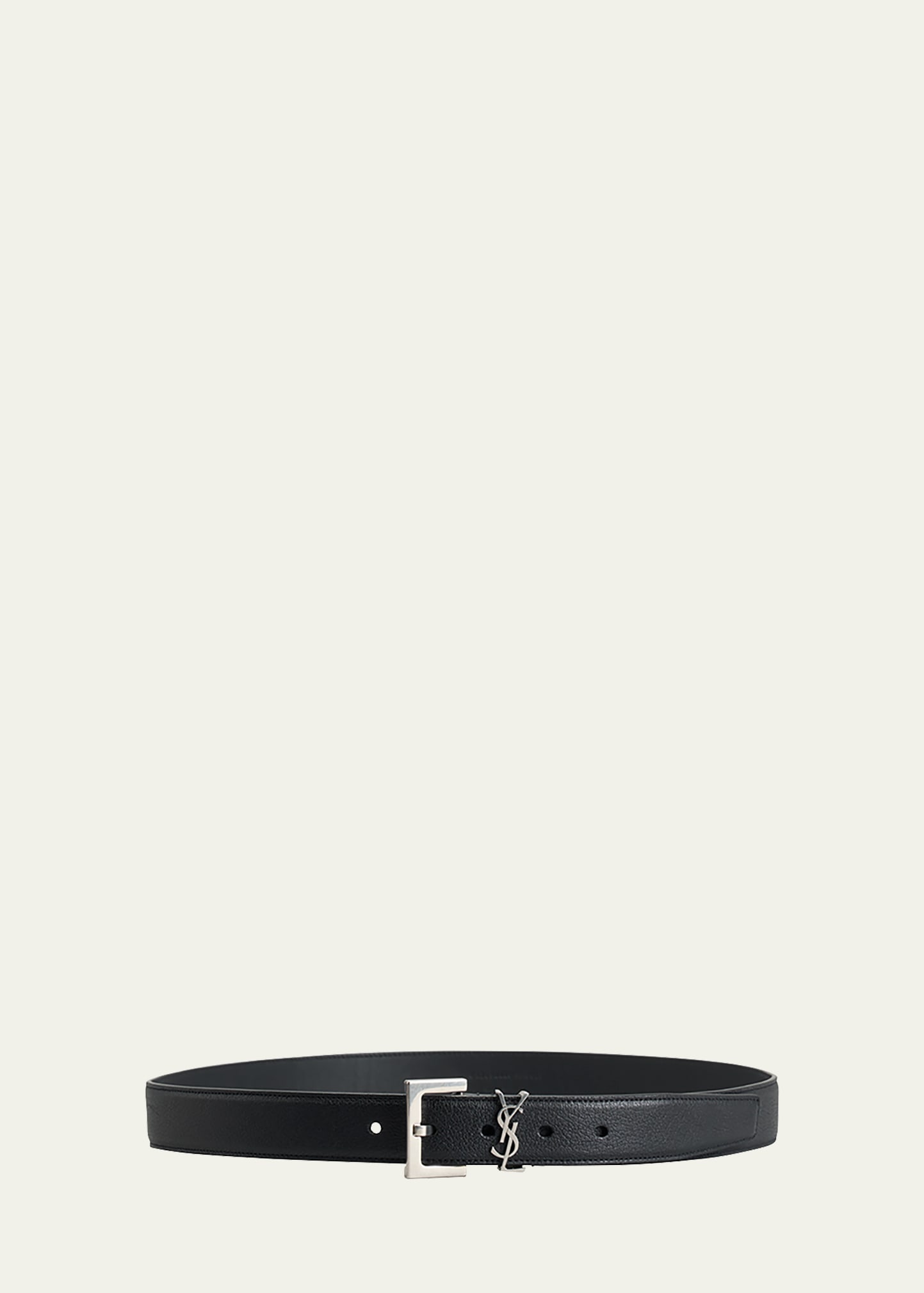 Saint Laurent Ysl Cintura Box Leather Belt In Black / Silver