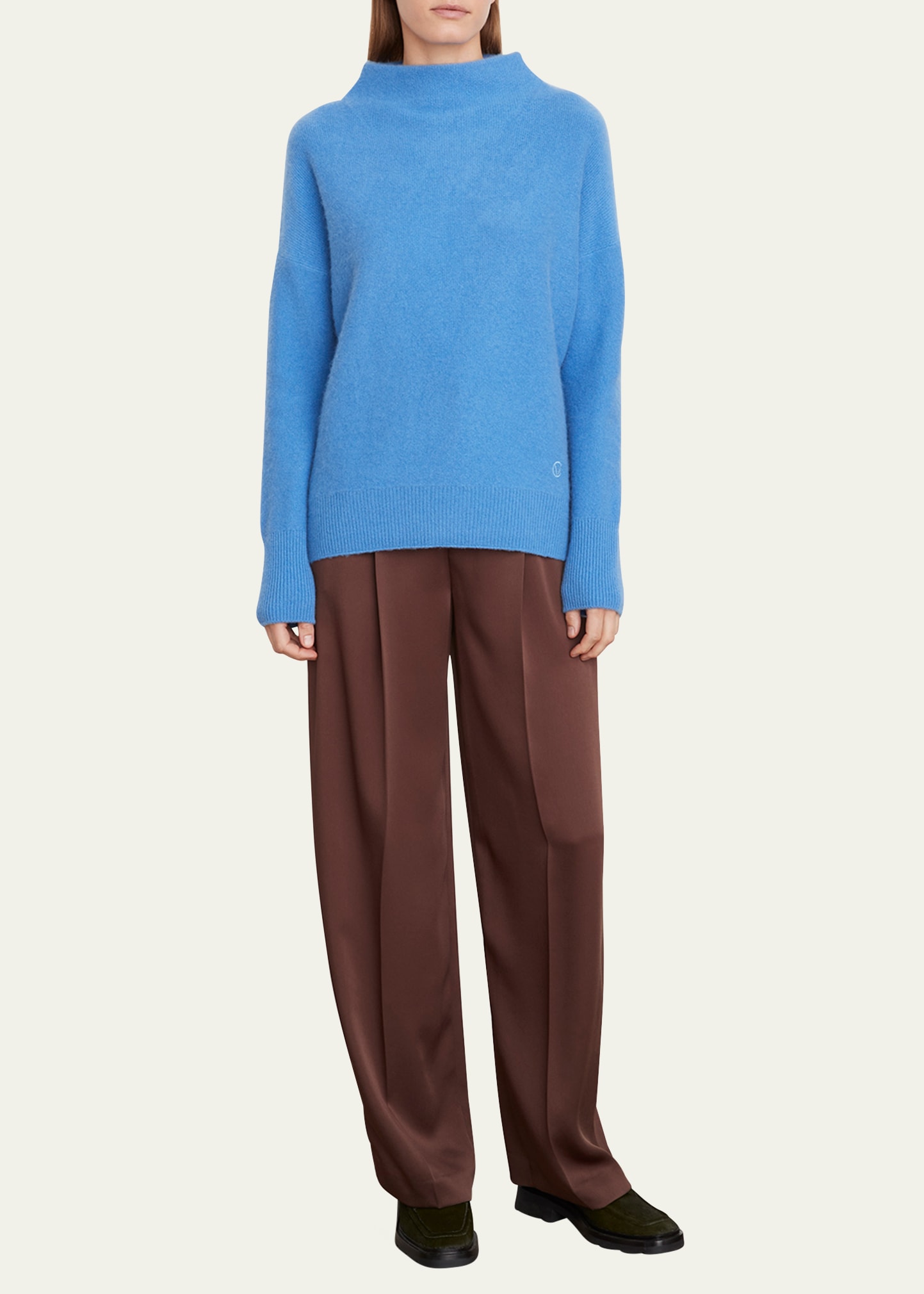 VINCE BOILED CASHMERE FUNNEL-NECK PULLOVER