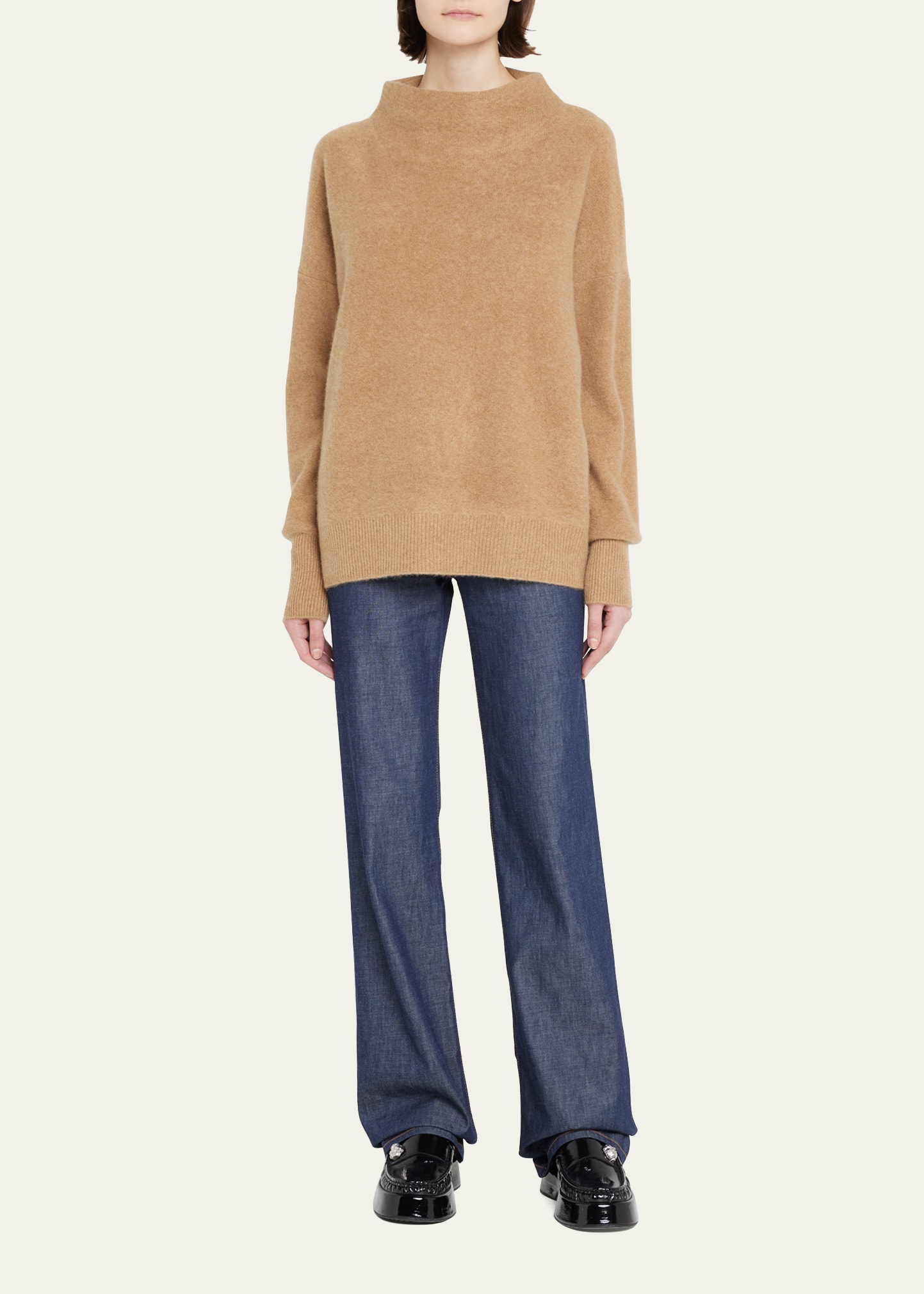 Vince Boiled Cashmere Funnel-neck Pullover In H Sand Shell