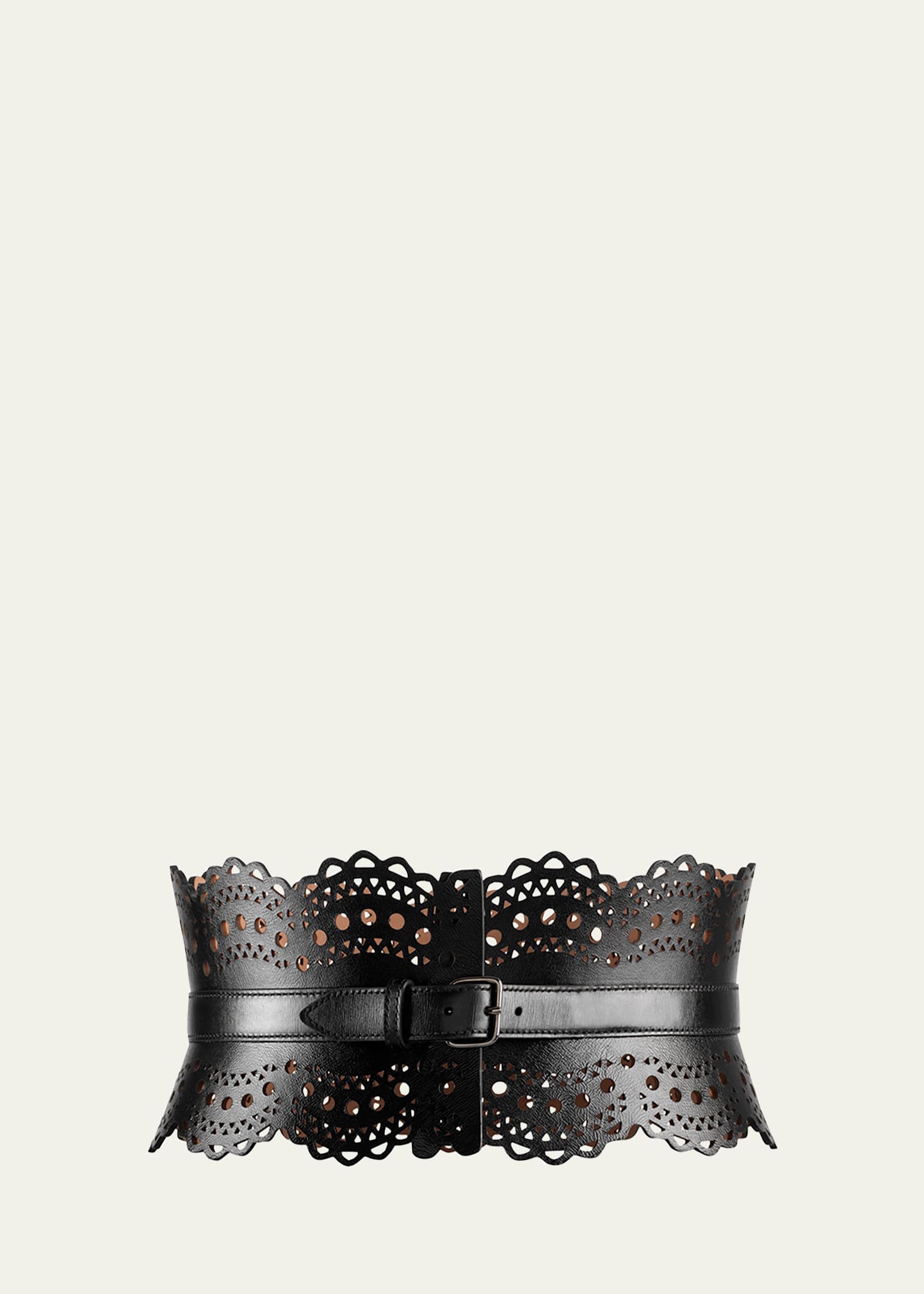 Alaïa Openwork Wide Leather Vienne Corset Belt In Cognac