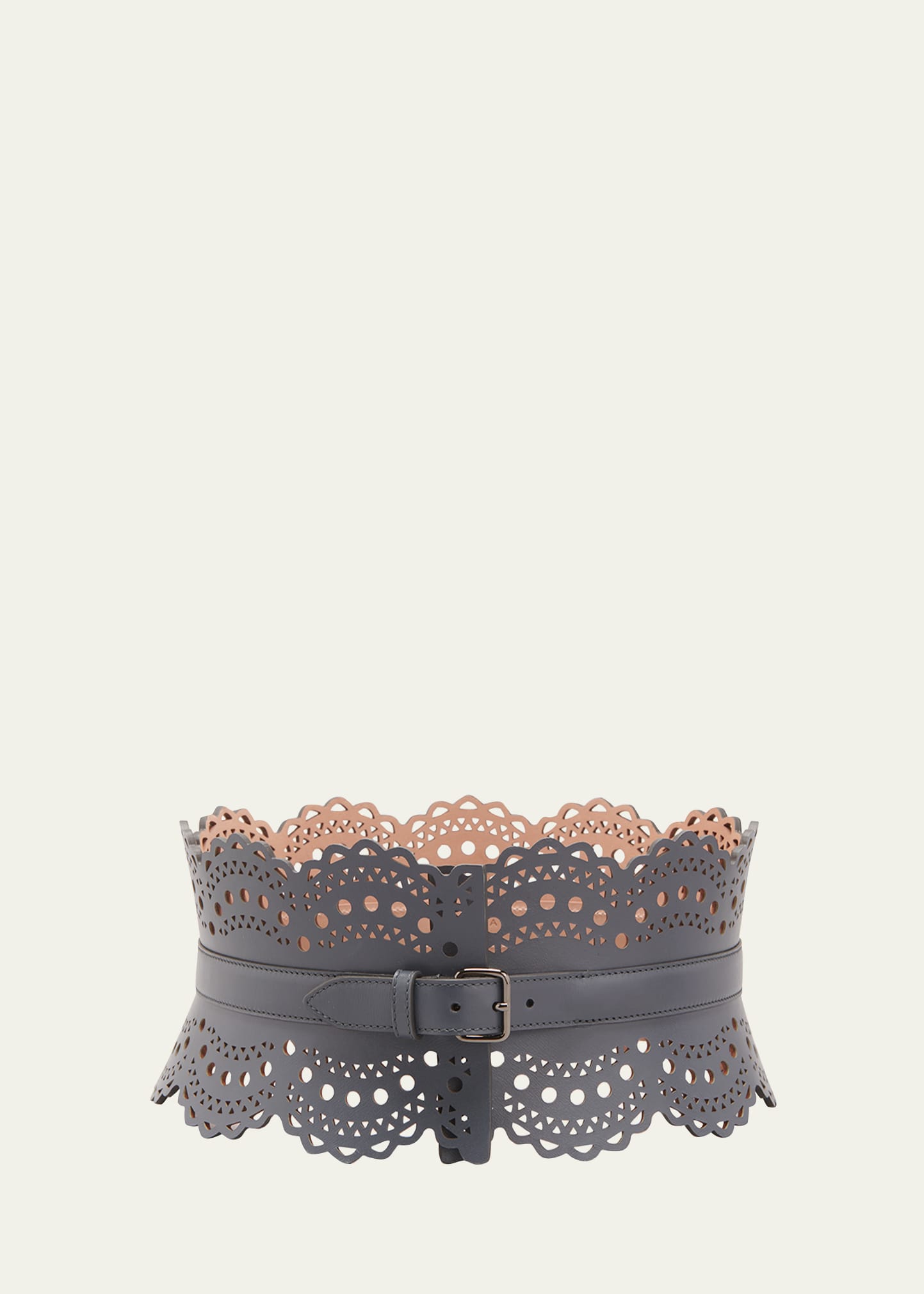 Alaïa Openwork Wide Leather Vienne Corset Belt In Gris Ardoise