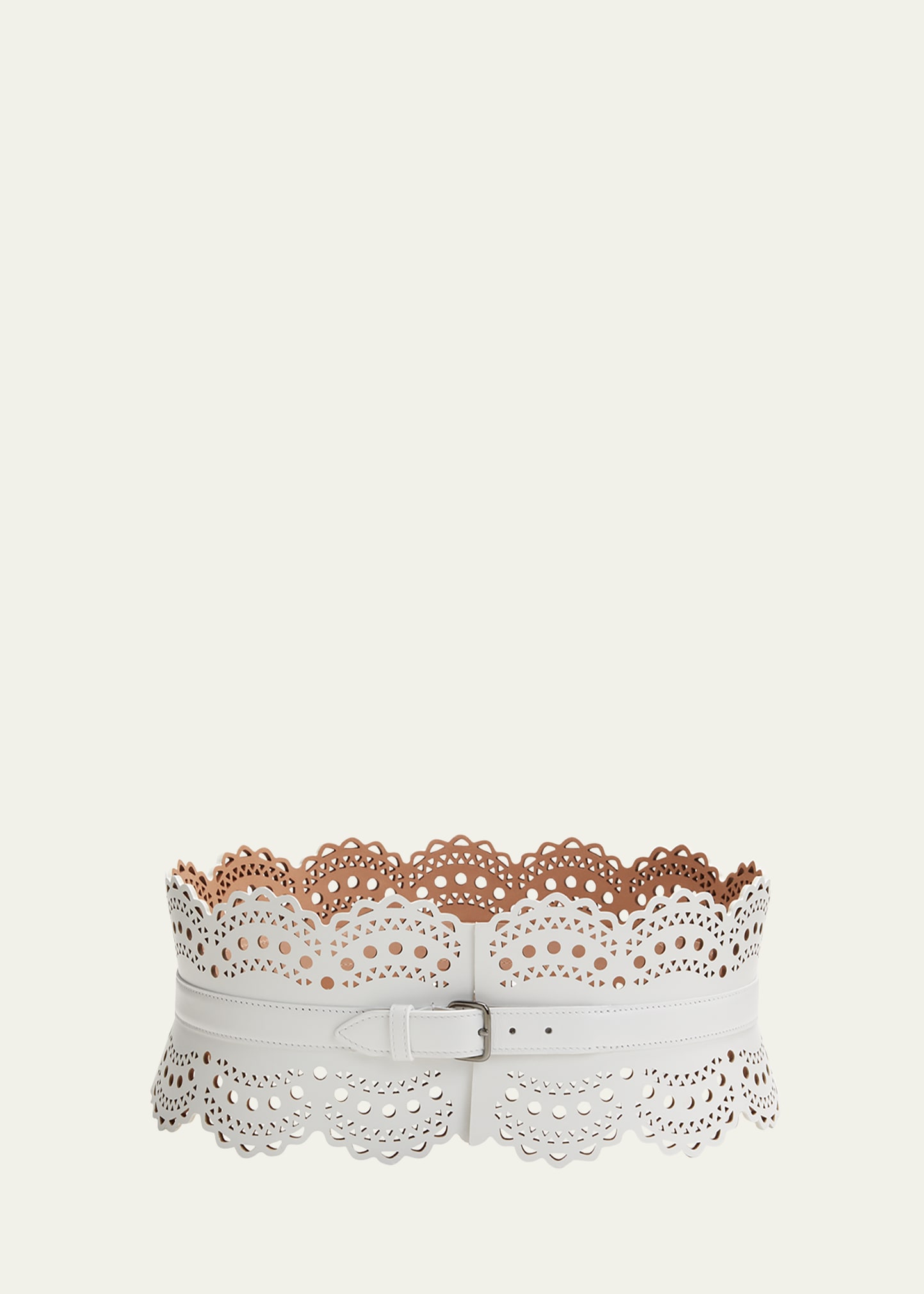 Alaïa Openwork Wide Leather Vienne Corset Belt In White