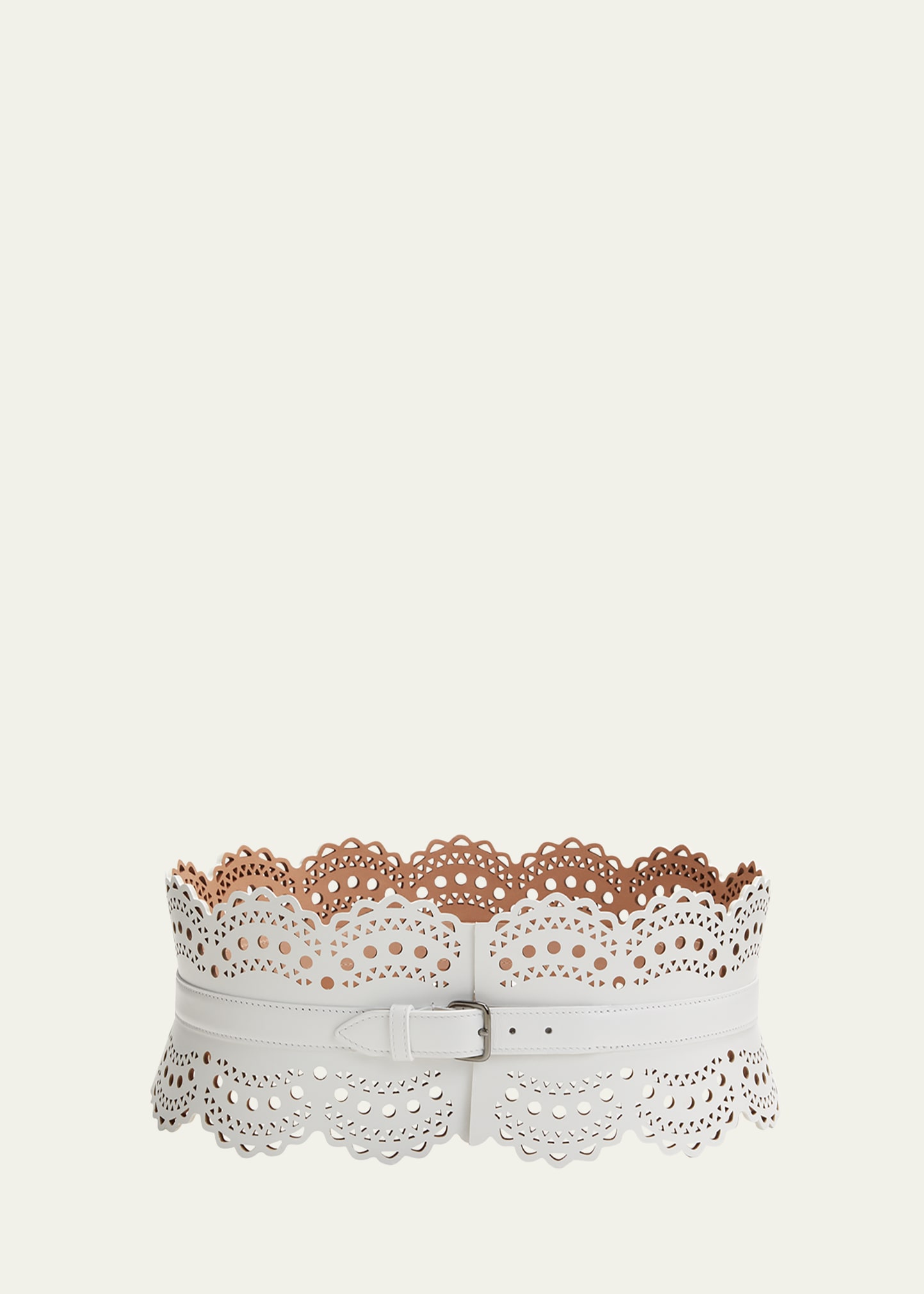 Shop Alaïa Openwork Wide Leather Vienne Corset Belt In White