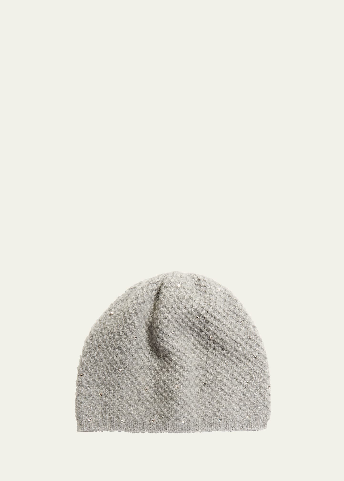 Portolano Honeycomb-knit Cashmere Beanie With Crystals In Heather Grey