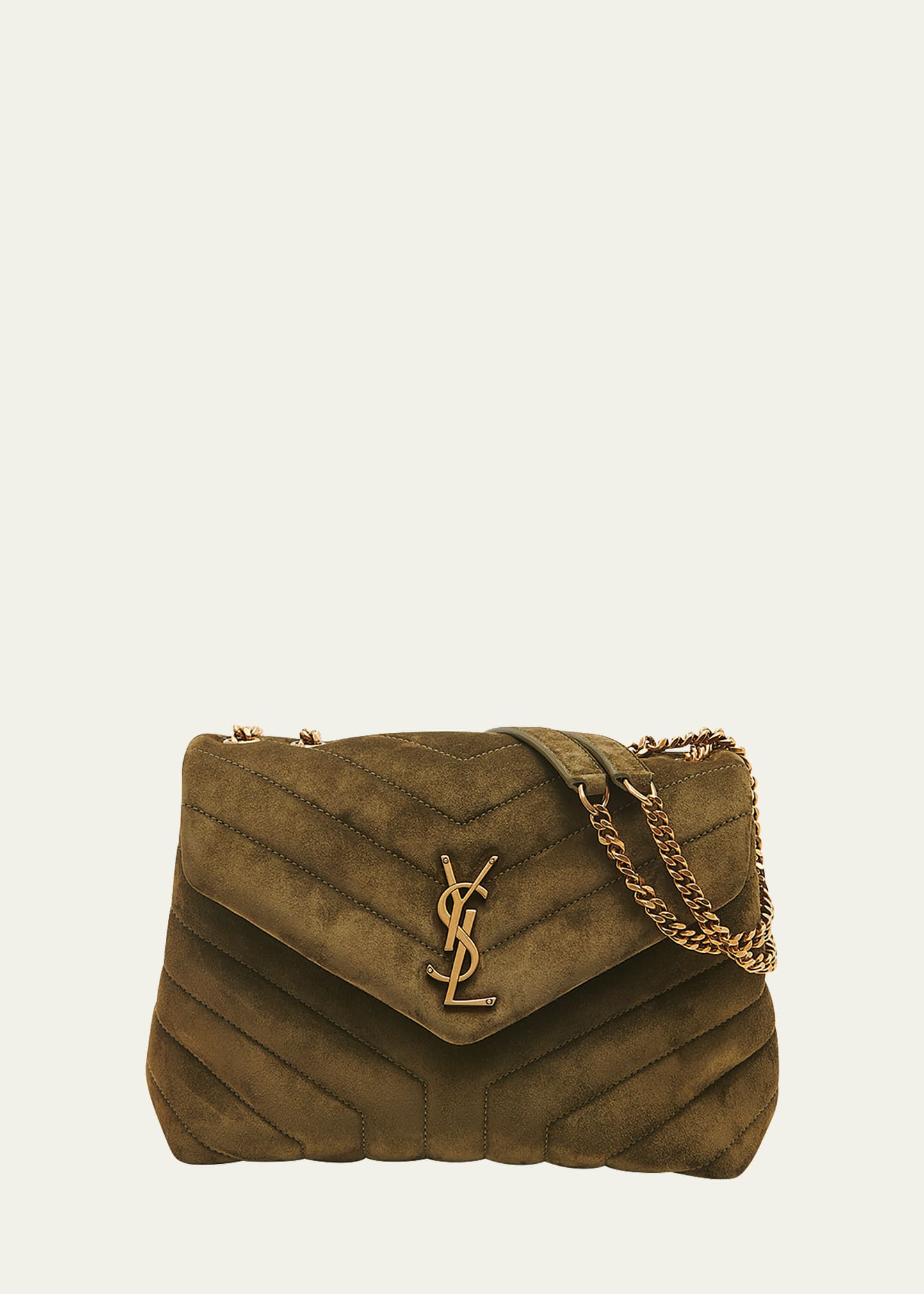 Saint Laurent Loulou Small Suede Shoulder Bag in Green