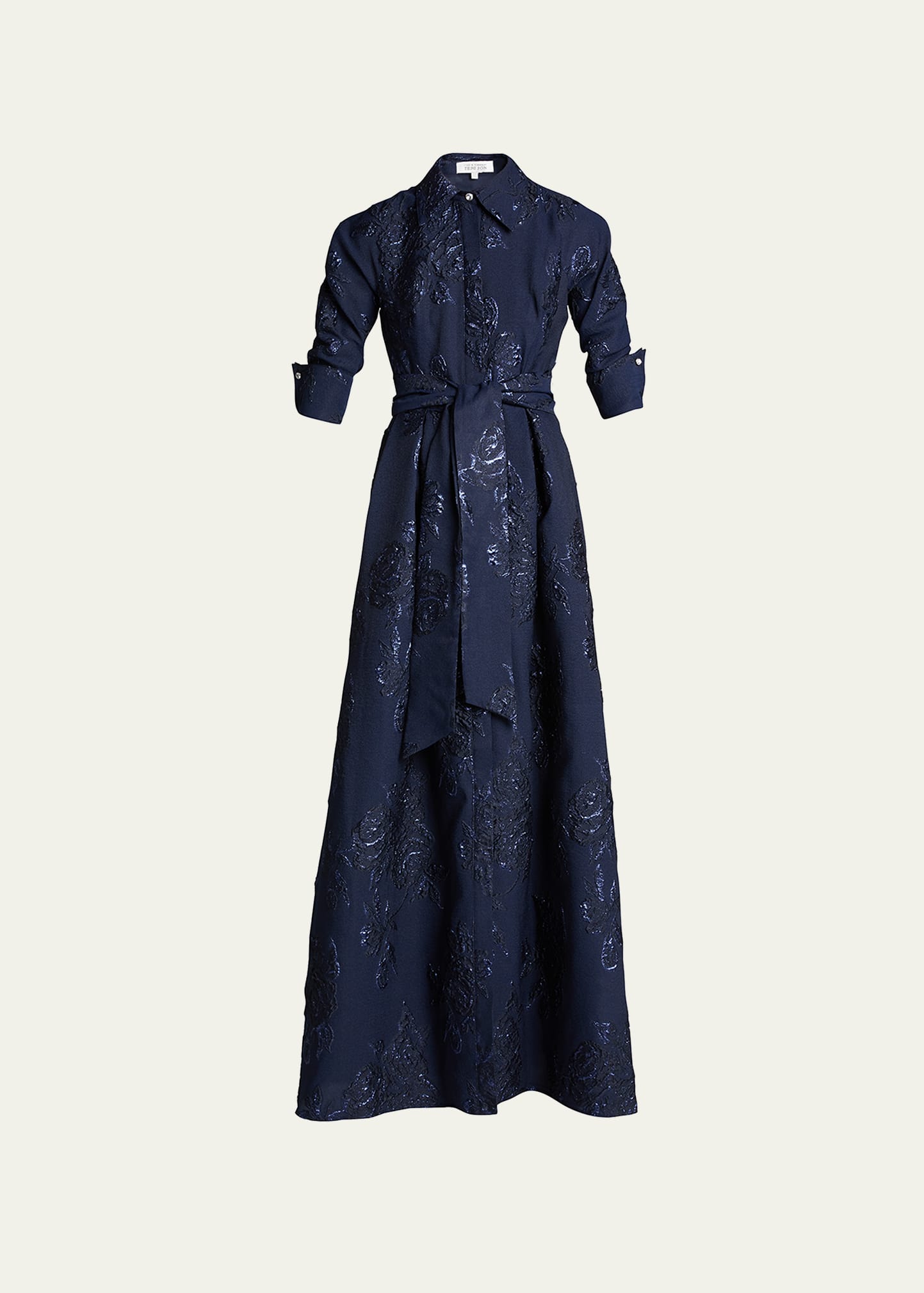 Belted Jacquard Shirtdress Gown