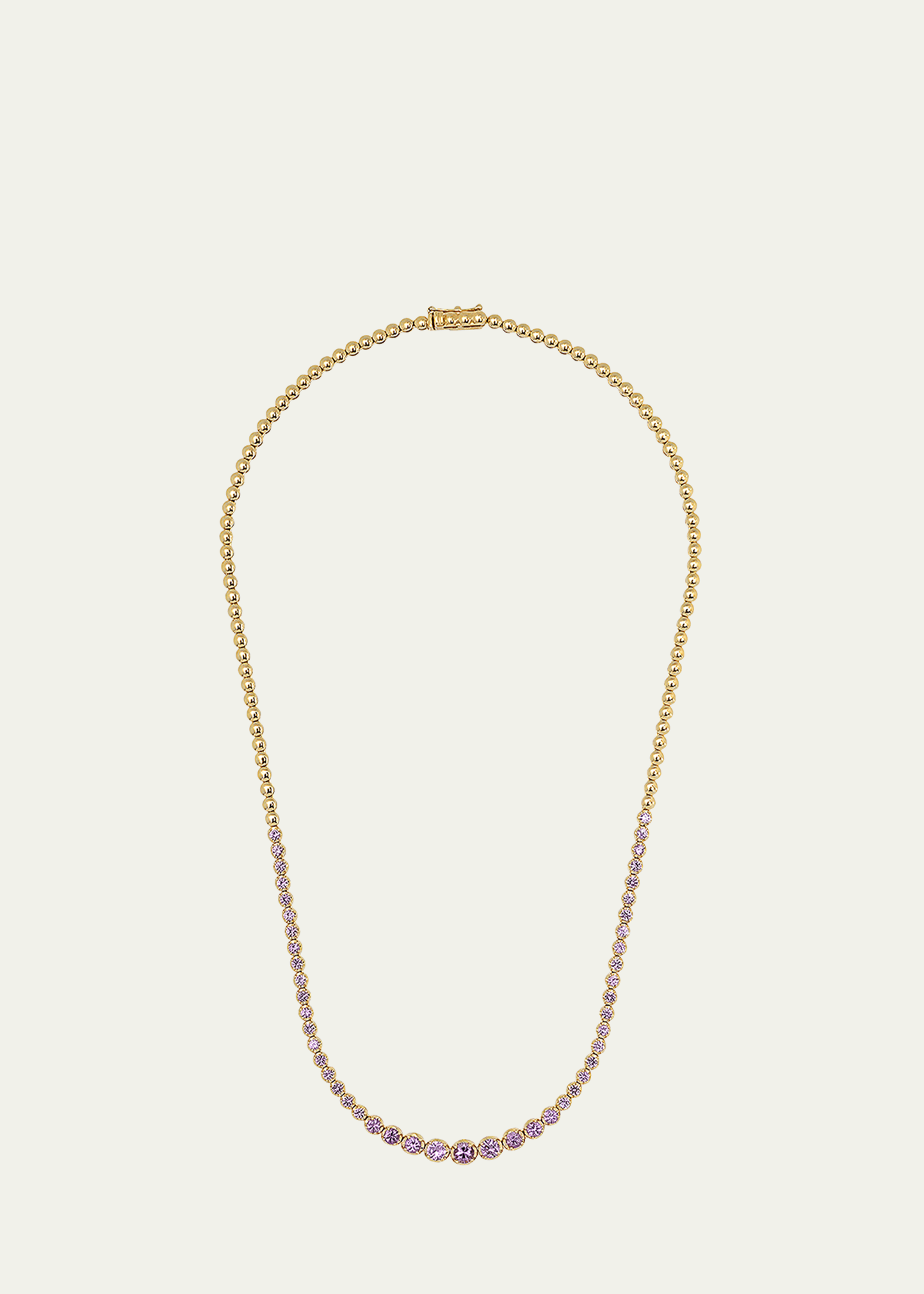 18k Yellow Gold Graduated Pink Sapphire Tennis Necklace