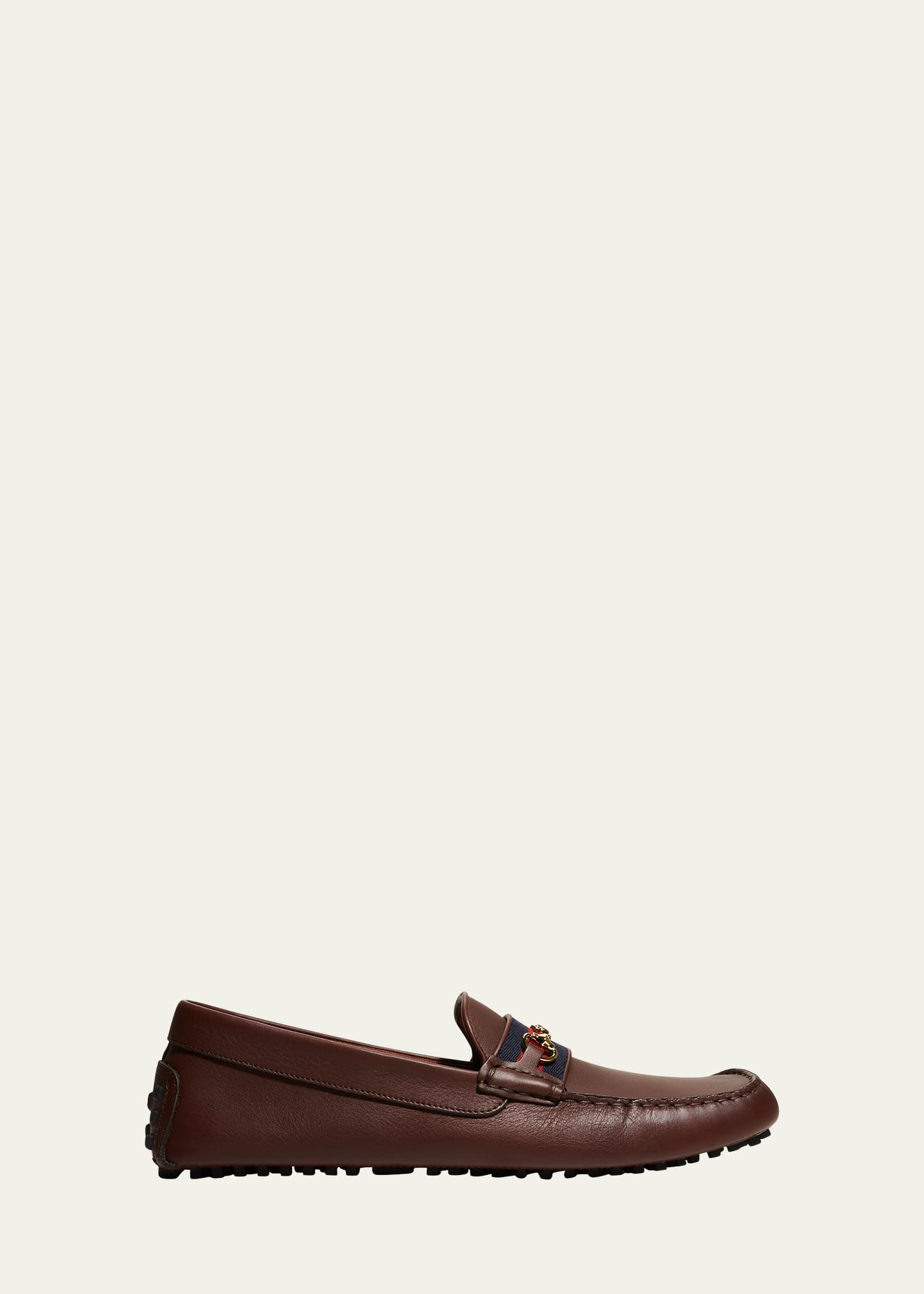Gucci Men's Ayrton Gg-bit Leather Drivers In Cocoa