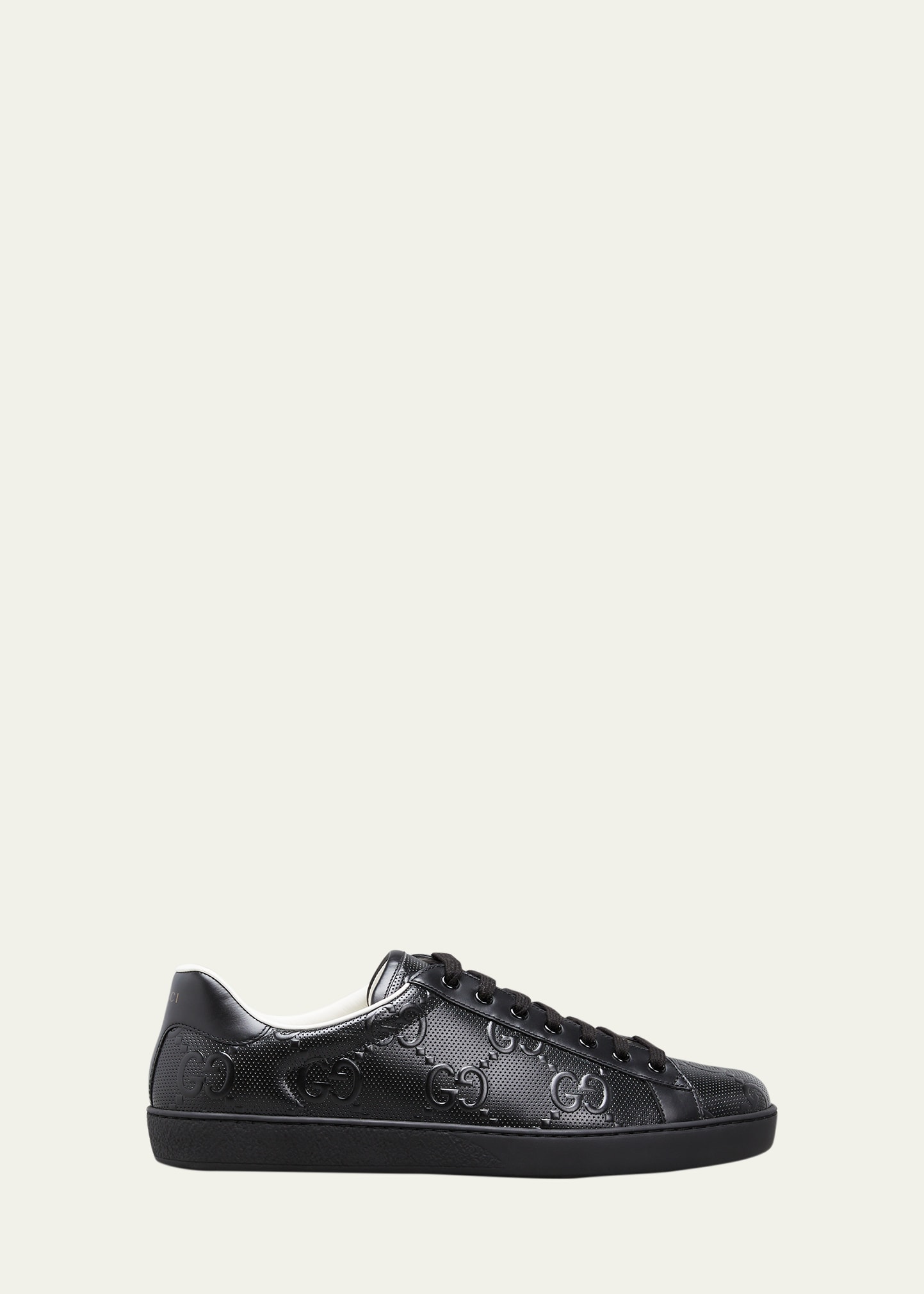 Gucci Men's New Ace Gg-embossed Leather Low-top Sneakers In Black