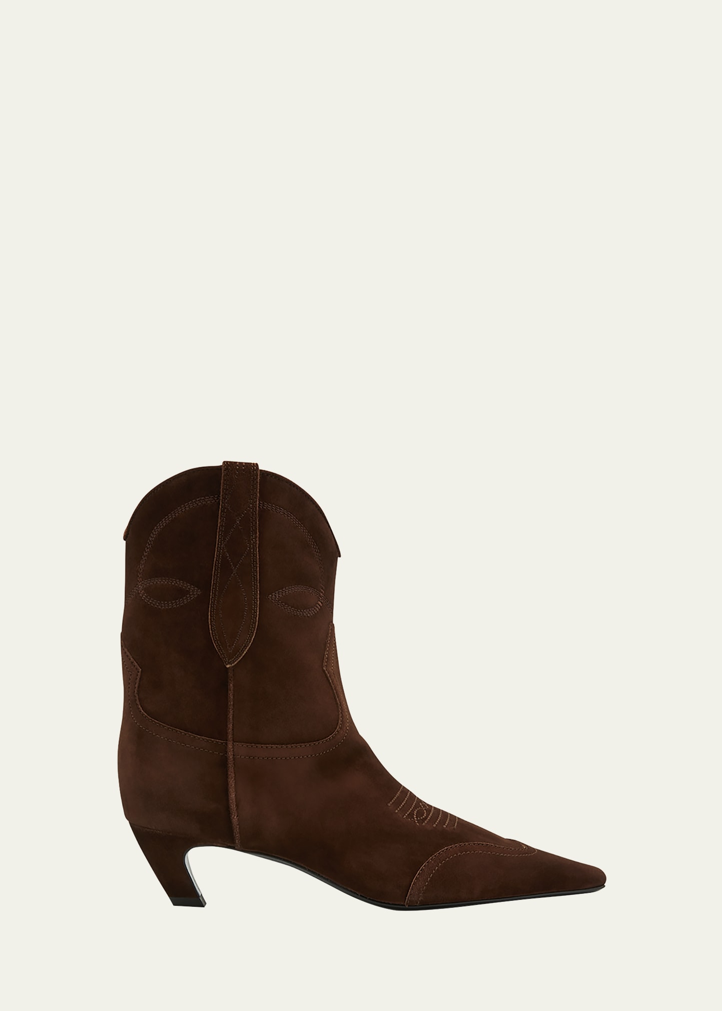 Khaite Dallas Western Suede Ankle Boots In Coffee