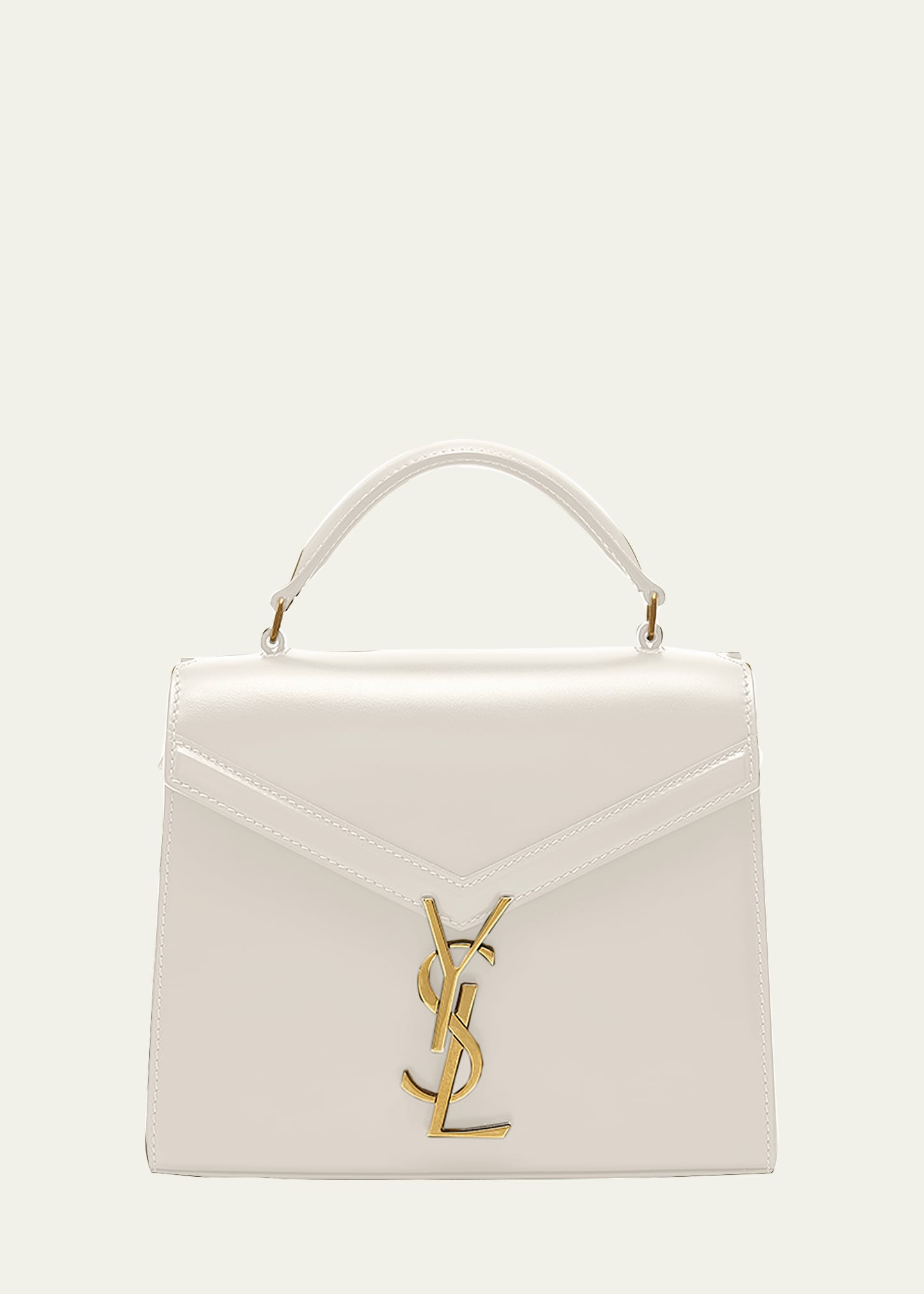 Shop Saint Laurent Cassandre Mini Monogram Ysl Box Calf Top-handle Bag In Blanc Vintage