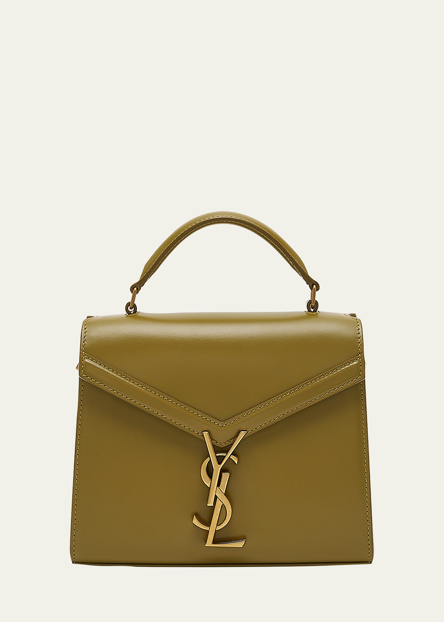 Saint Laurent Cassandre Mini Monogram Ysl Box Calf Top-handle Bag In Vert Olive
