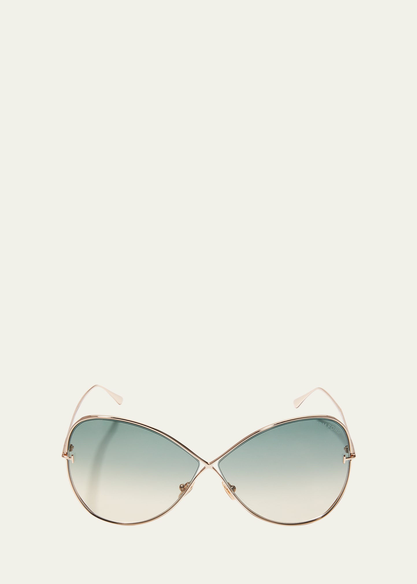 Shop Tom Ford Nickie Metal Butterfly Sunglasses In Gold / Green