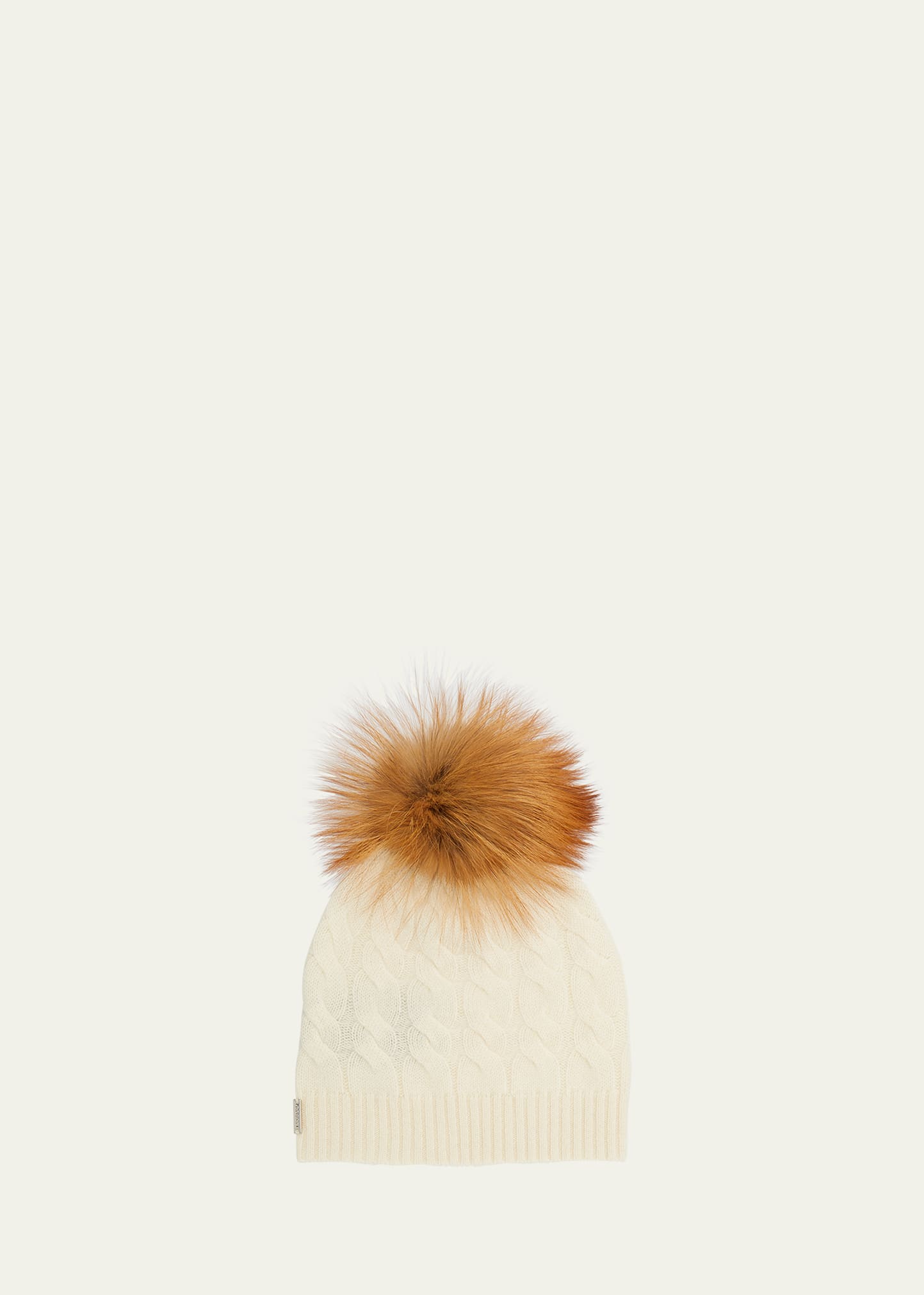 Gorski Cashmere Cable-knit Beanie With Fur Pompom In Ivory / Gold Fox