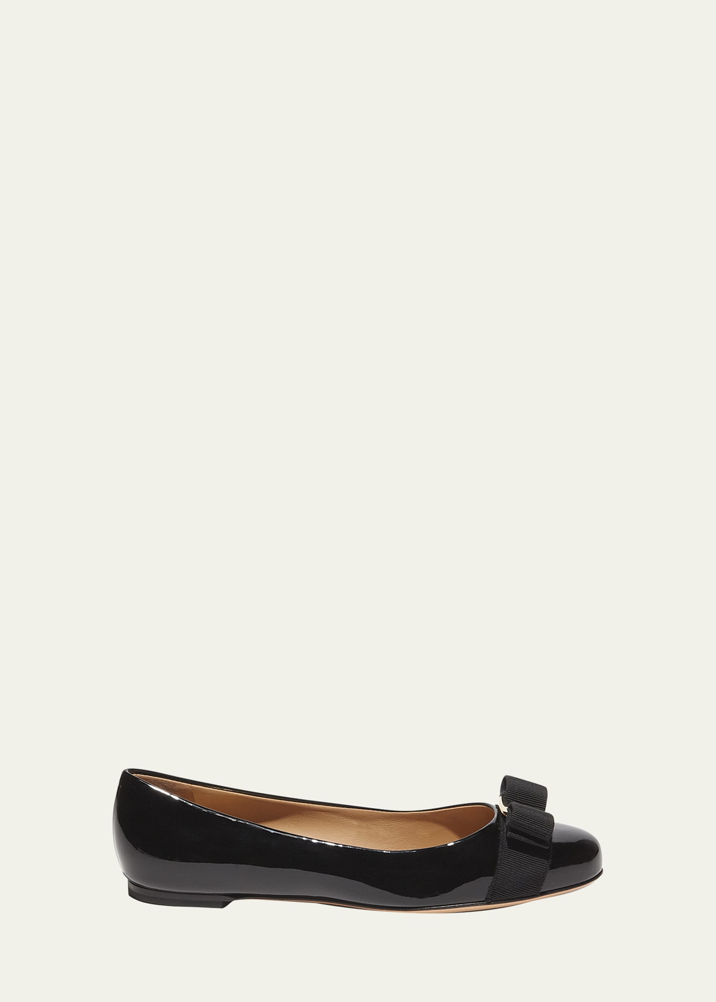 Shop Ferragamo Varina Patent Leather Bow Ballerina Flats In Nero Patent