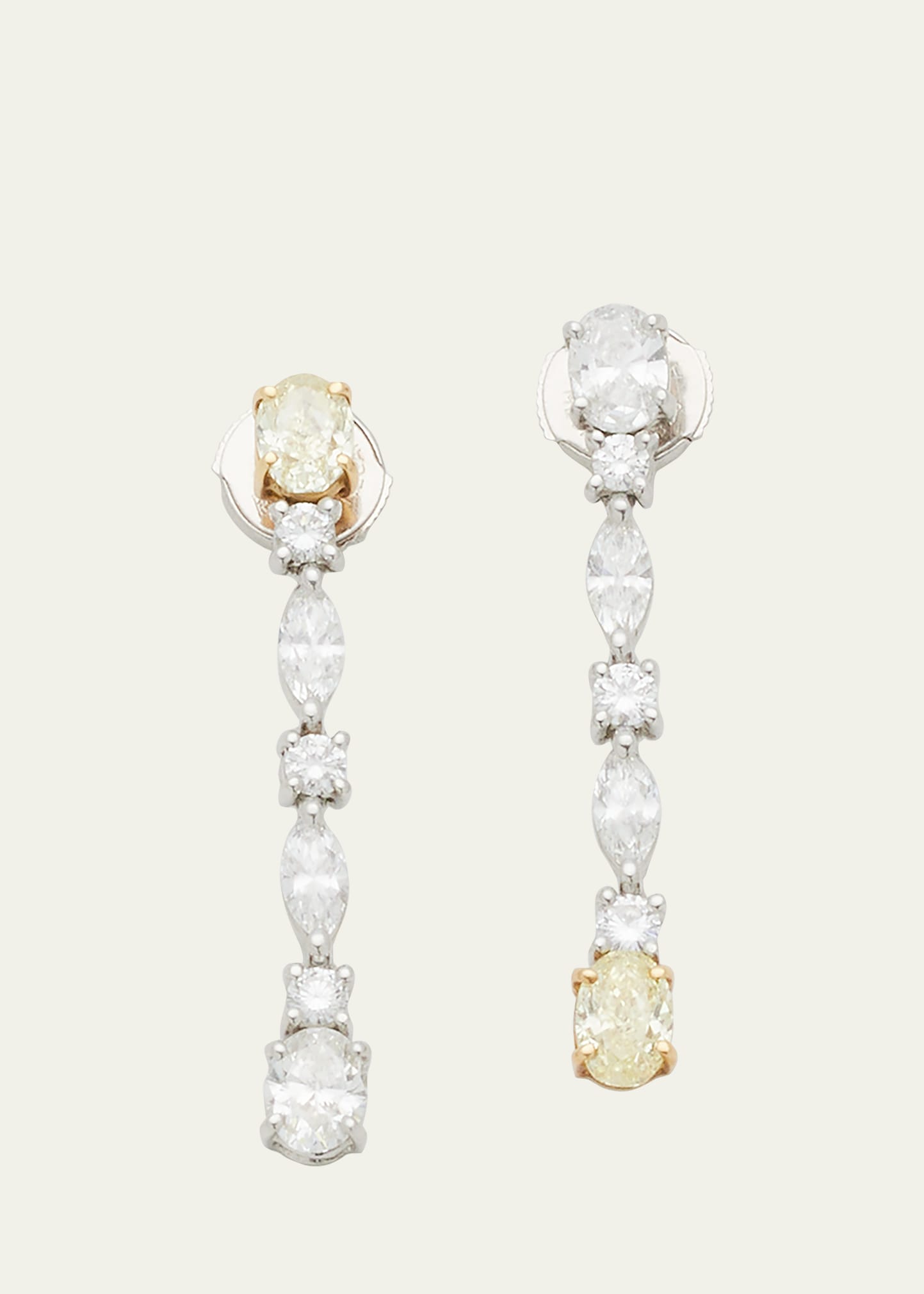 Oval Fancy Yellow and White Diamond Dangle Earrings