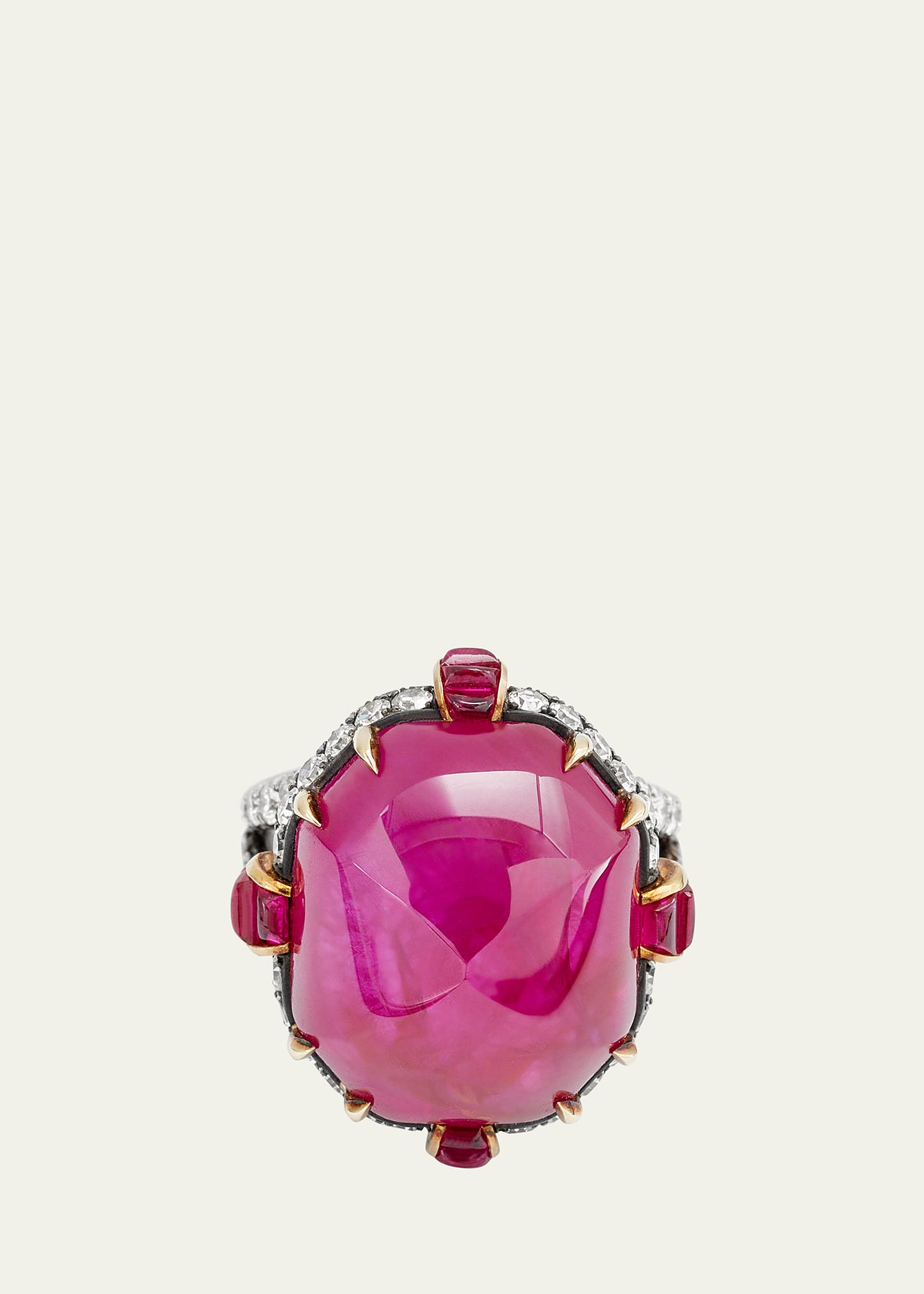 Bayco Sugarloaf Cabochon Burma Ruby Ring With Rubies And Diamonds In Gold