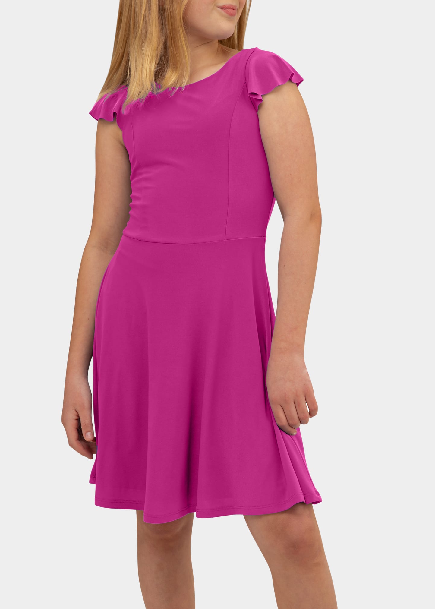 Un Deux Trois Kids' Flutter Sleeve Fit & Flare Dress In Magenta