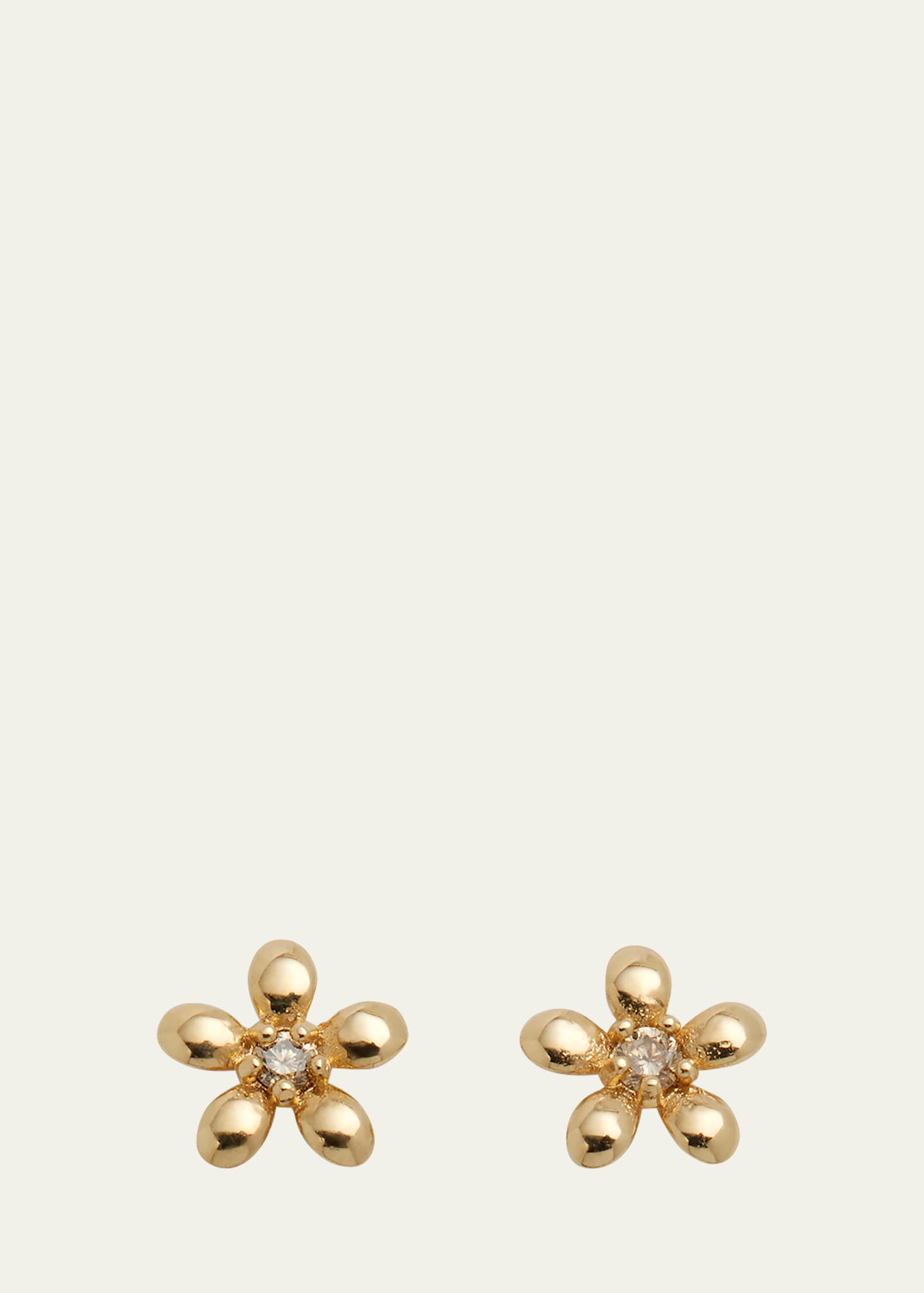 14k Gold Tiny Diamond 0.01ct Flower Stud Earrings