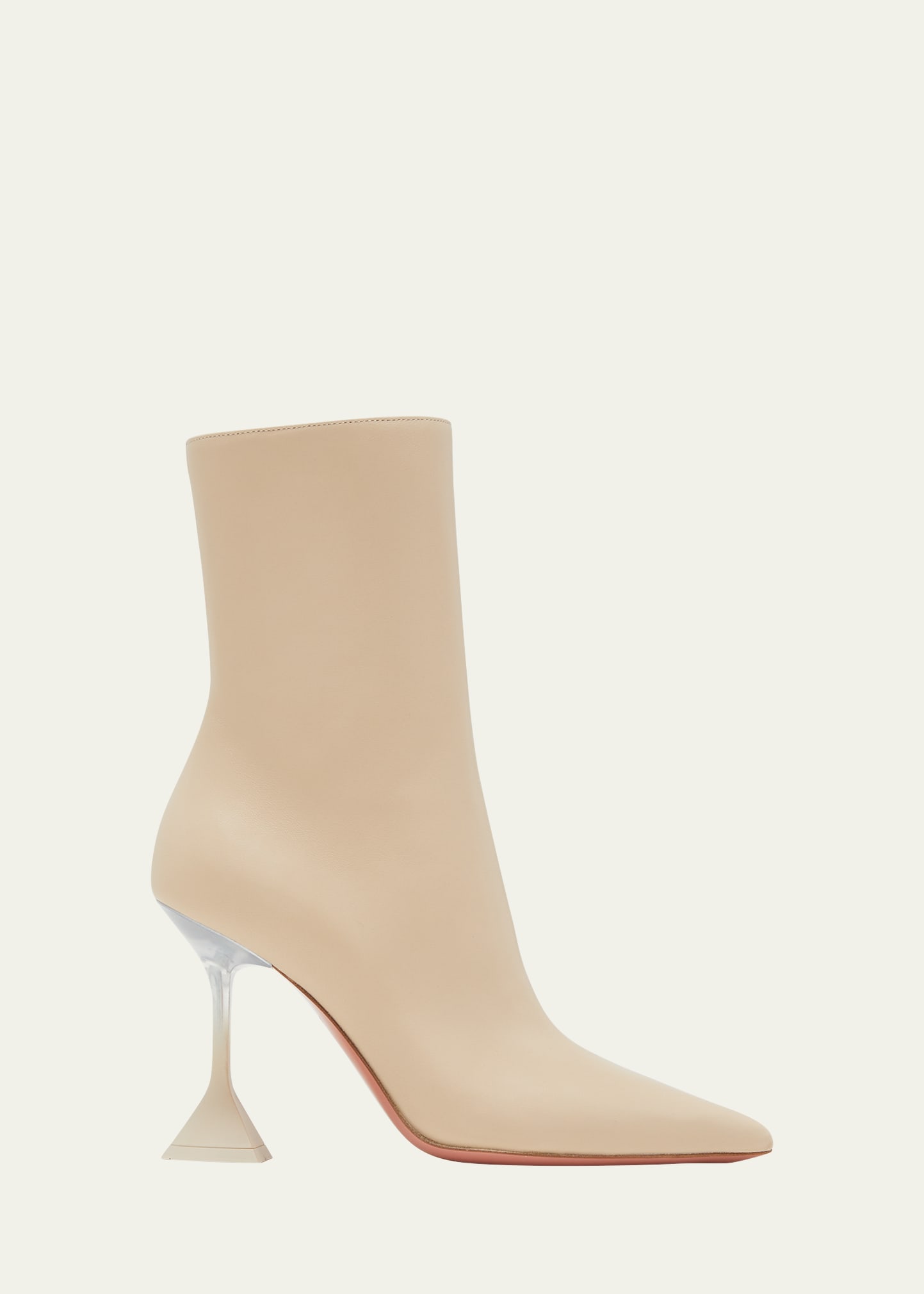 Shop Amina Muaddi Giorgia Napa Clear-heel Ankle Booties In Ivory