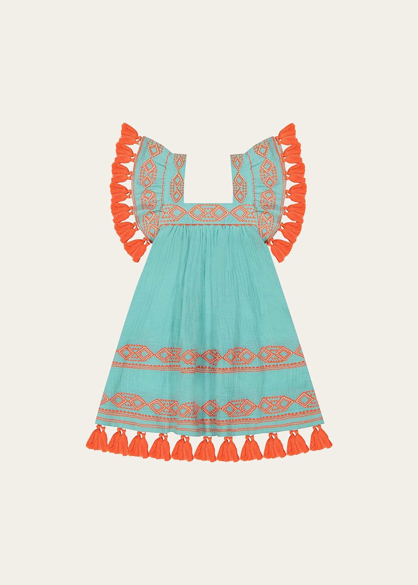 Girl's Serena Tassel Embroidered Crepe Dress, Size 2-10
