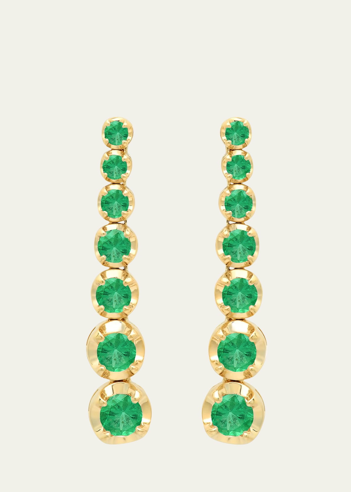 18k Gold 7-Emerald Tennis Stud Earrings