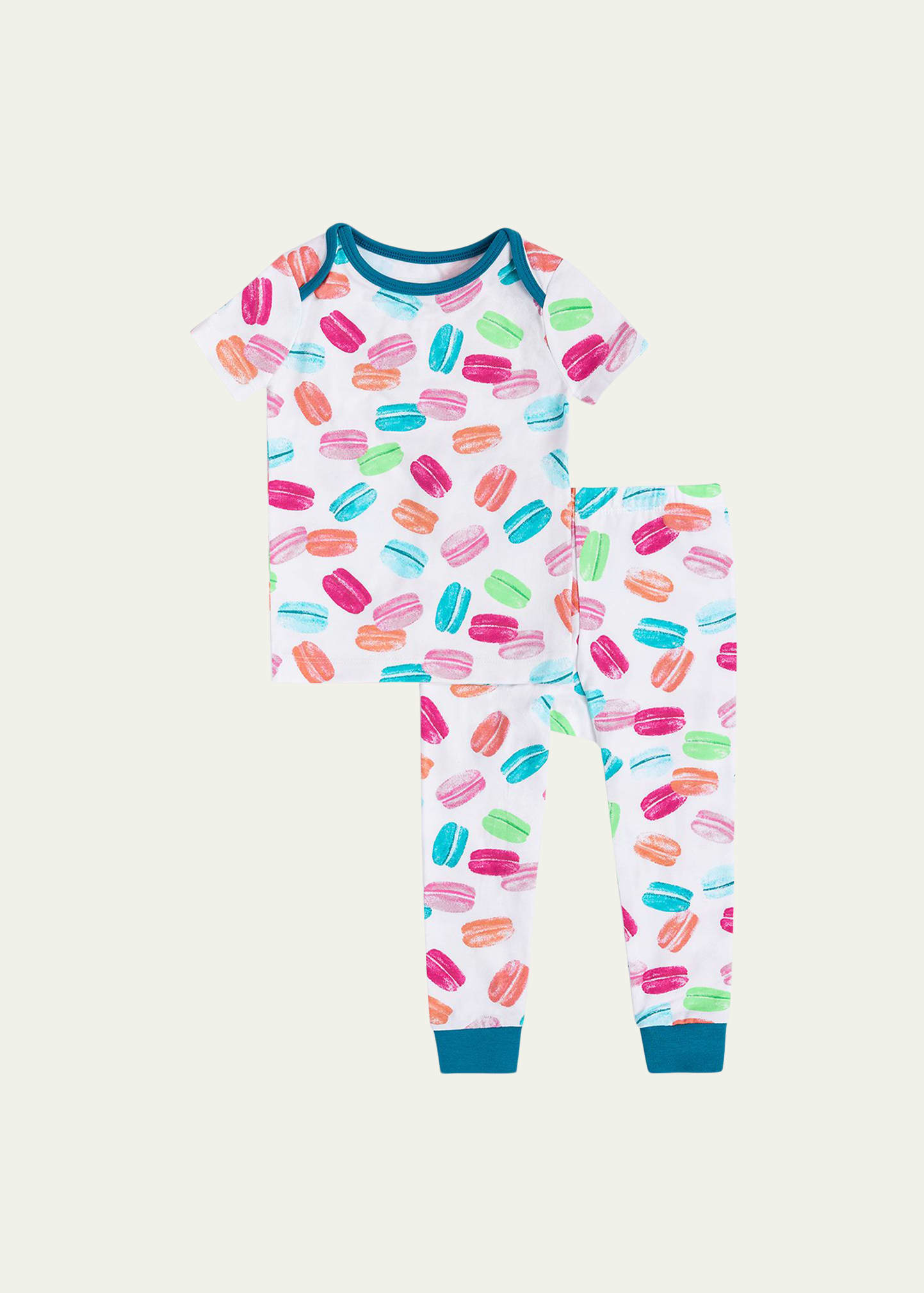 Kid's Macaroon-Print Stretch Cotton 2-Piece Pajama Set, Size 3-24M