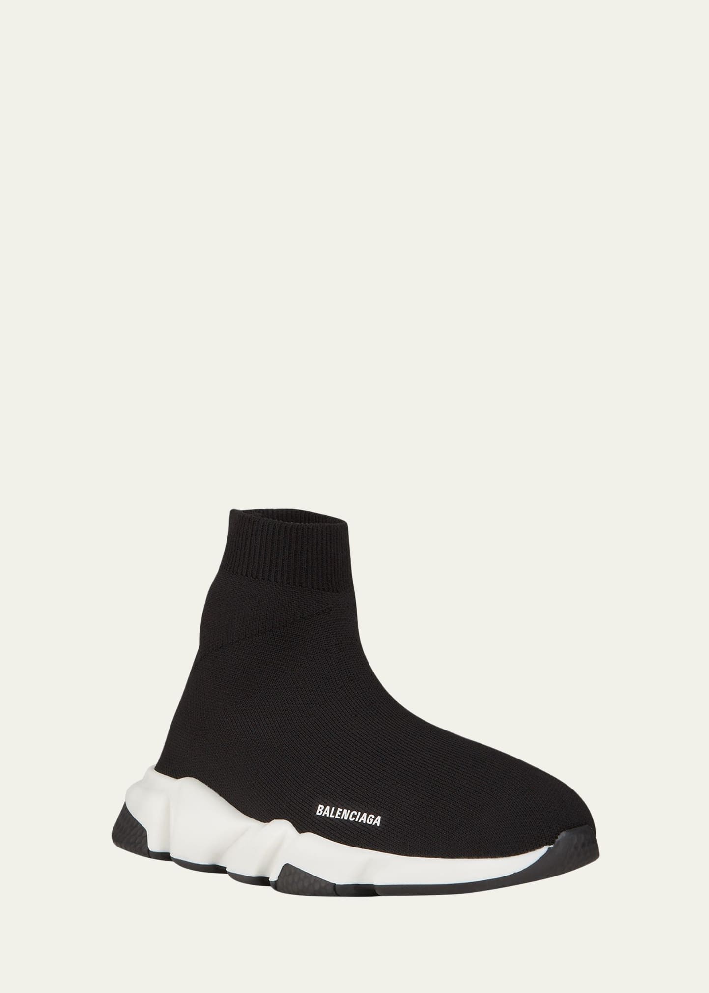 Balenciaga Kid's Two-tone Knit Sock Trainer Sneakers In Black