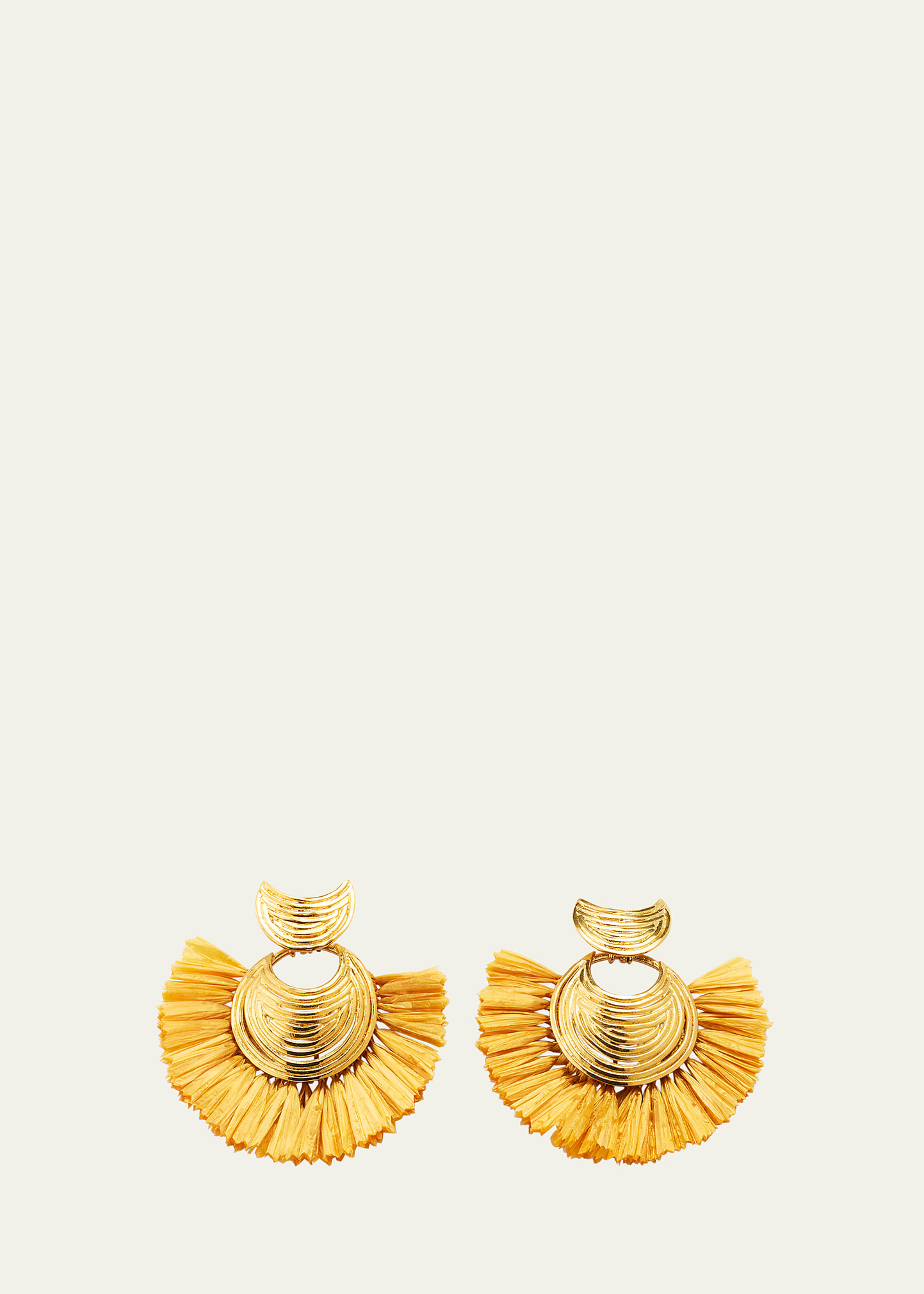 Mini Luna Wave Drop Raffia Earrings, Brown-Gold